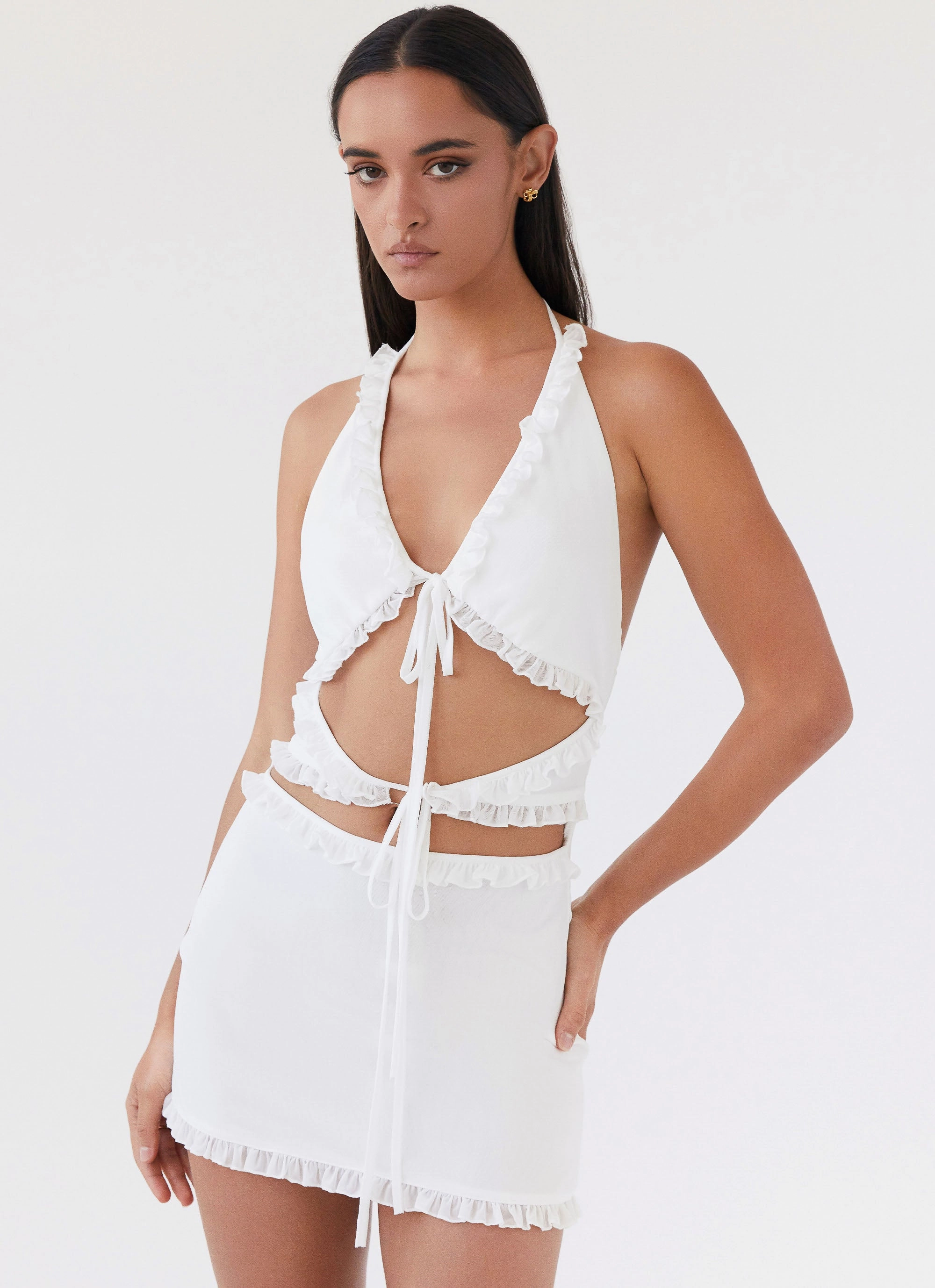 Love Exchange Ruffle Mini Dress - White Shiny Zip