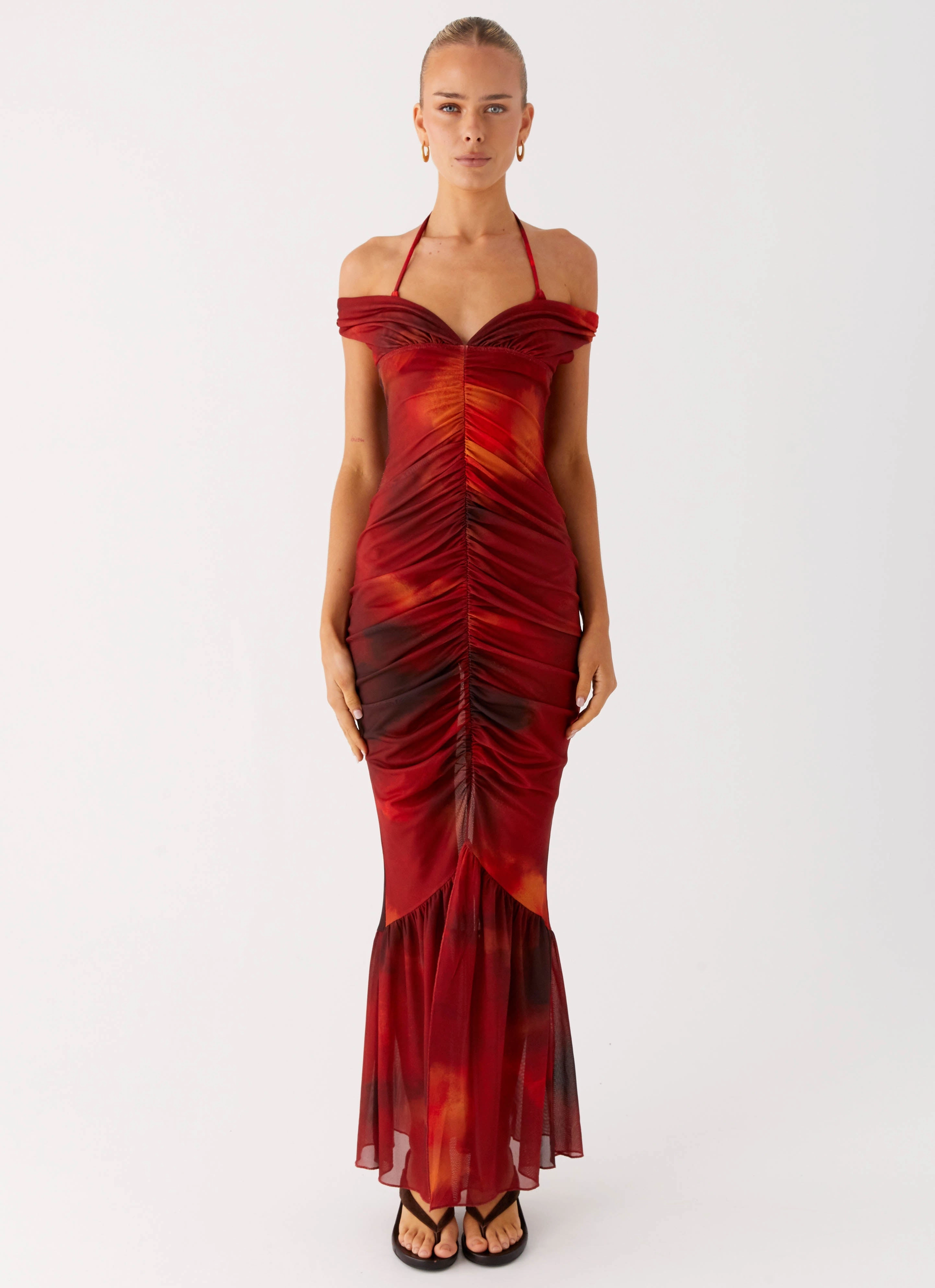 Love Me Not Maxi Dress - Scarlet Blur Flap-Detail