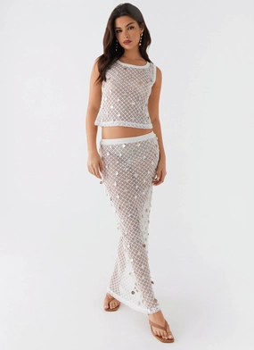 TailoredCut Lovina Shell Knit Maxi Skirt - White