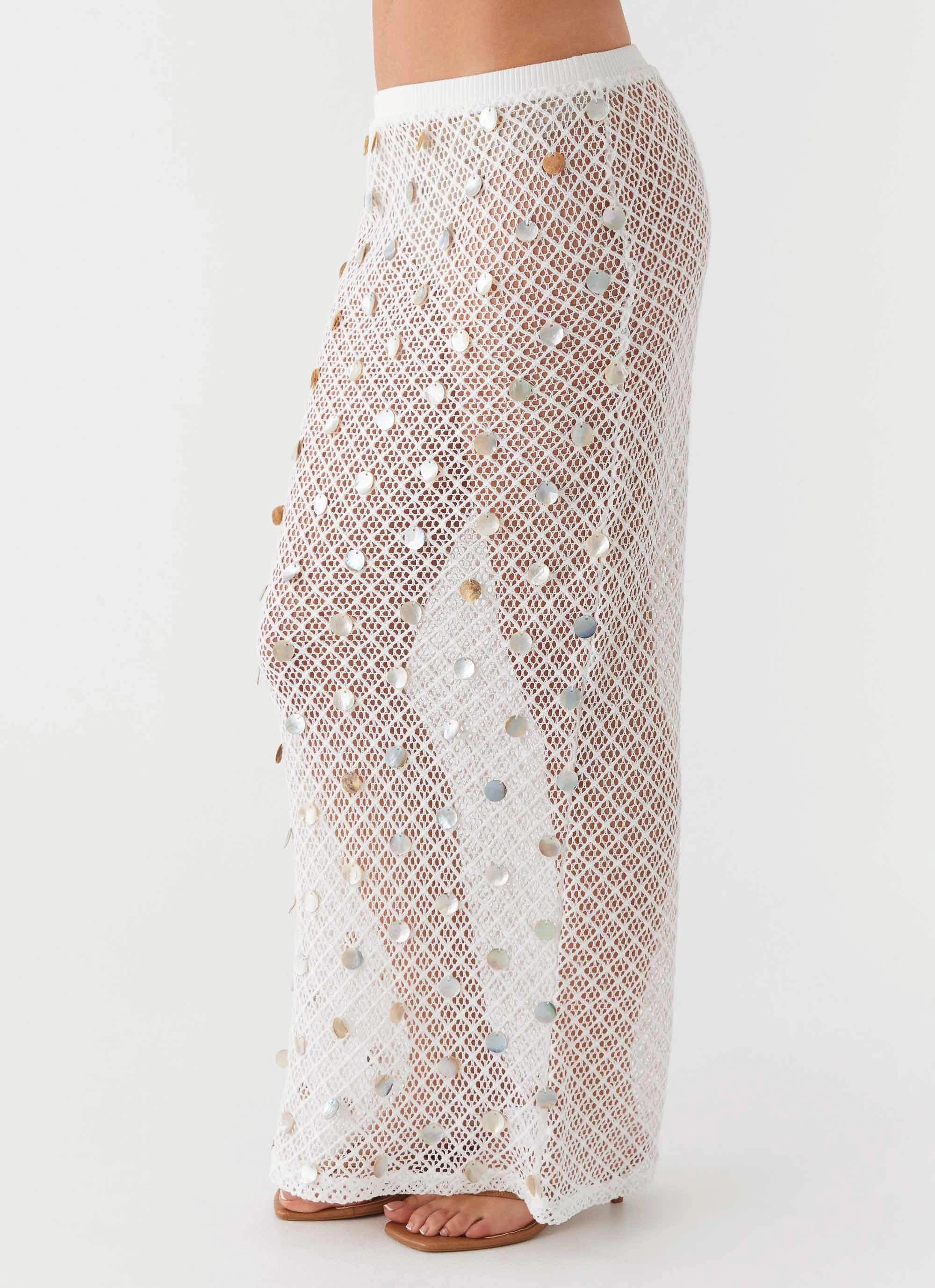 Lovina Shell Knit Maxi Skirt - White Soft Pullover Comfortable clothing