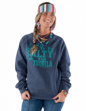 Cowgirl Tuff Womens Salty Tequila Navy Poly/Rayon Sweatshirt Reinforced Cuffs Cold-Weather Essential