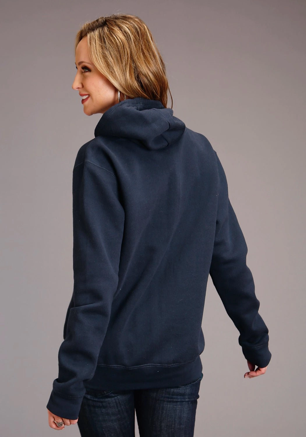 Snug Knit Stetson Womens Navy Cotton Blend Mountain Screenprint Hoodie