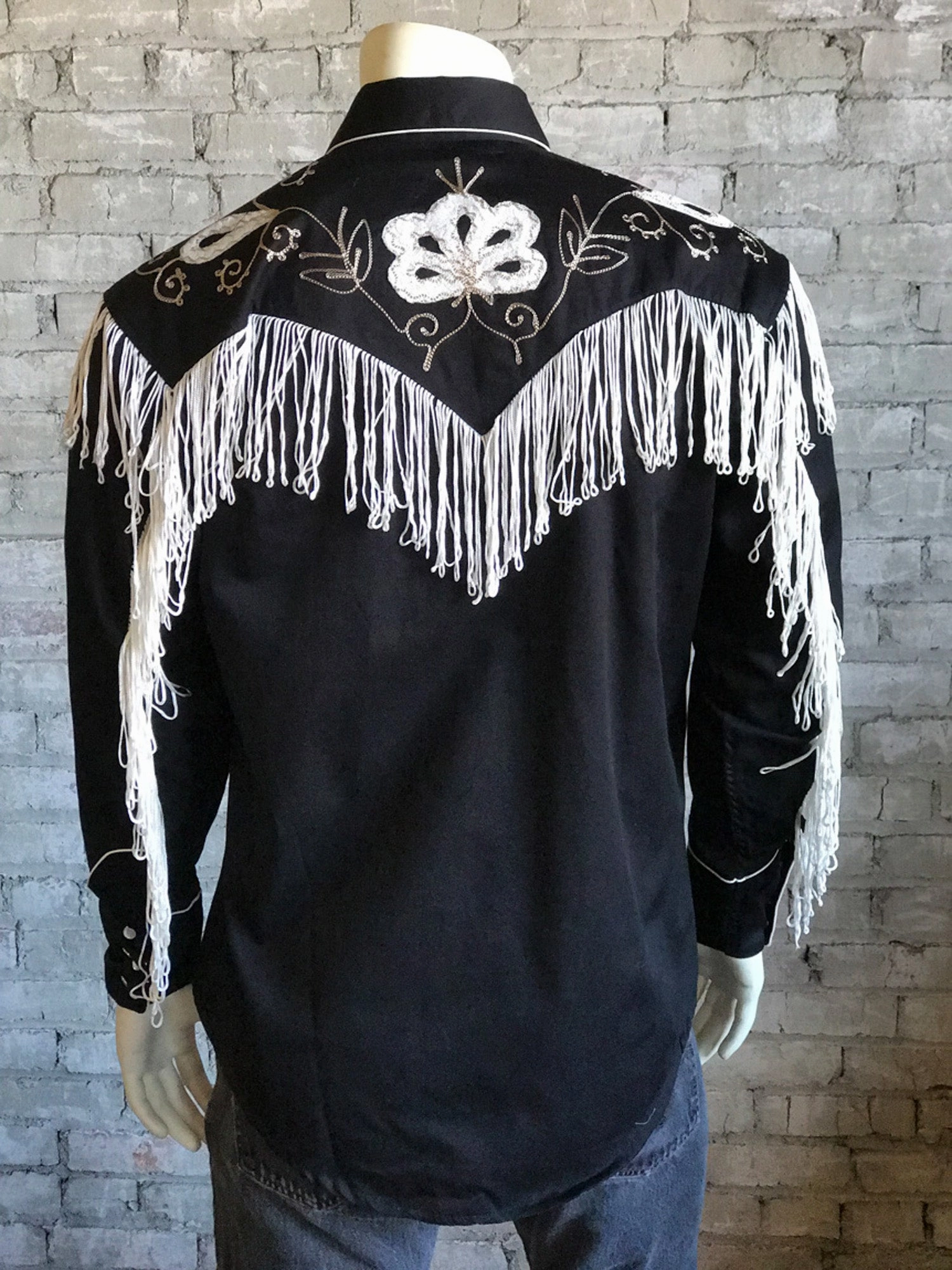 Rockmount Mens Black 100% Cotton Vintage Fringe Western L/S Shirt All-Weather Ready Stylish Design