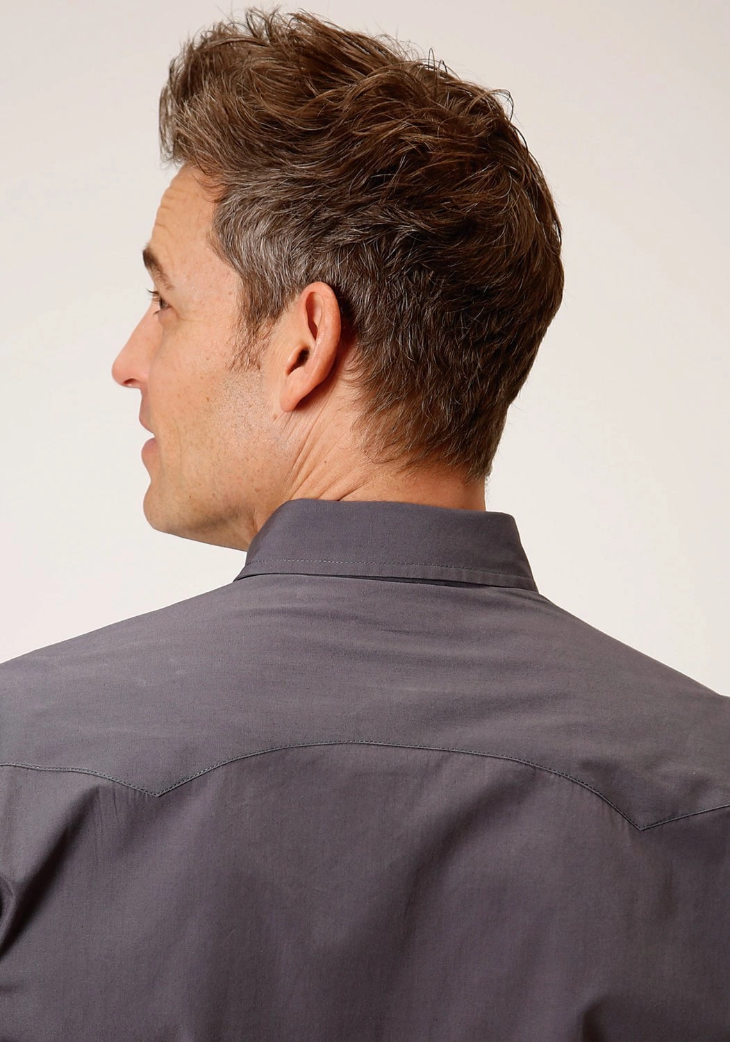 Roper Mens Charcoal 100% Cotton Solid Poplin L/S Shirt Patterned Texture