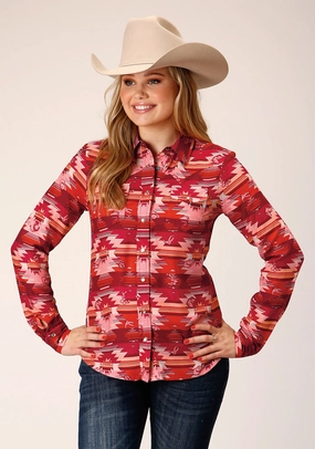 Roper Womens Aztec Western Red Rayon/Nylon L/S Shirt Everyday Essential Premium Pima Cotton