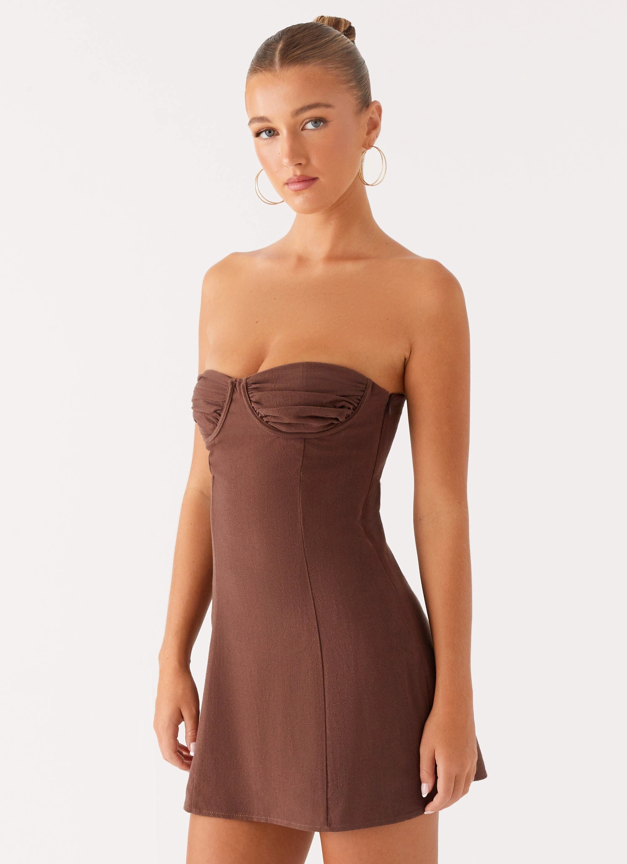 Crisp Texture Vibrant Style Ludo Mini Dress - Chocolate