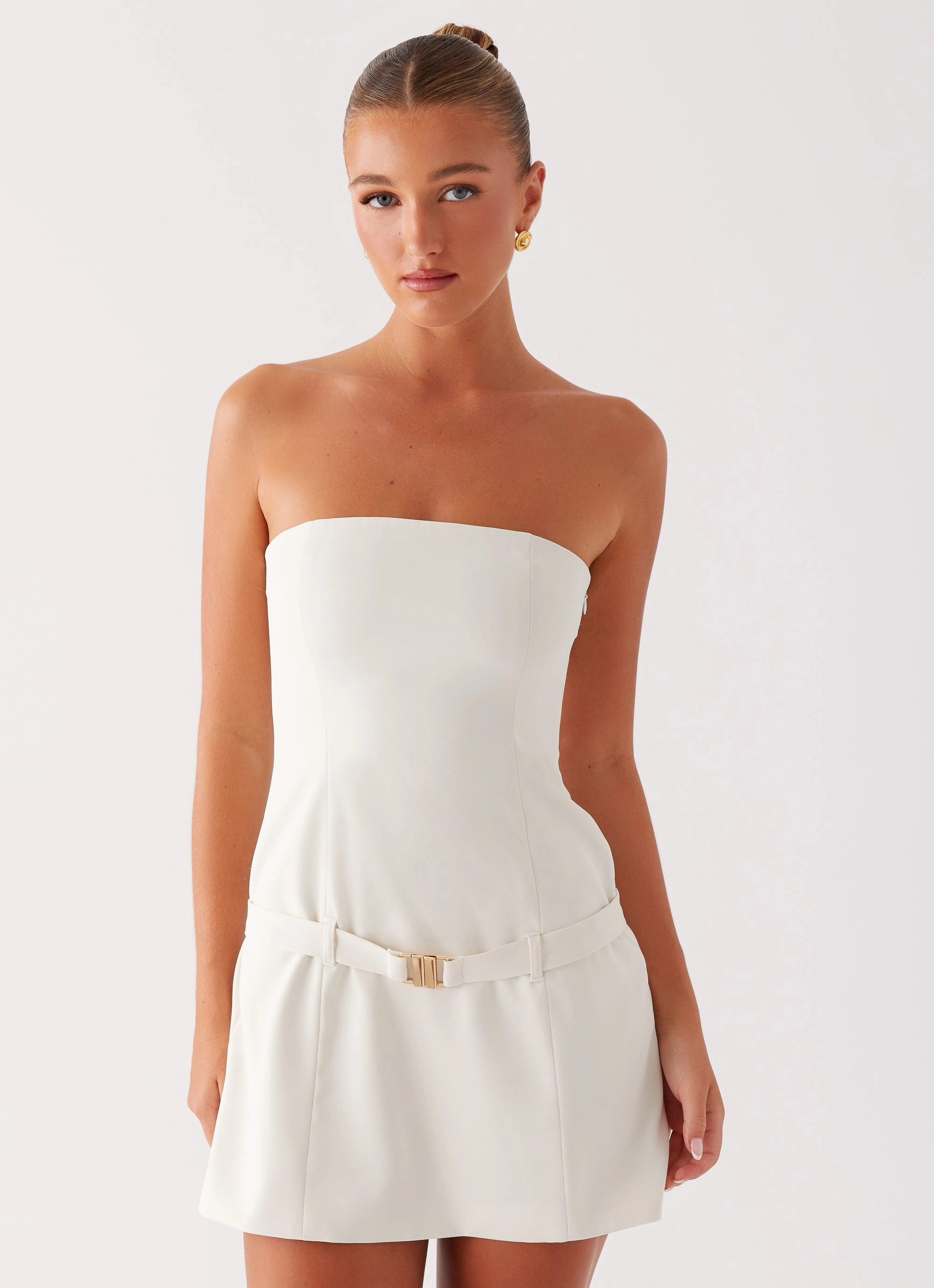 Tulle-Overlay Lume Strapless Mini Dress - Ivory