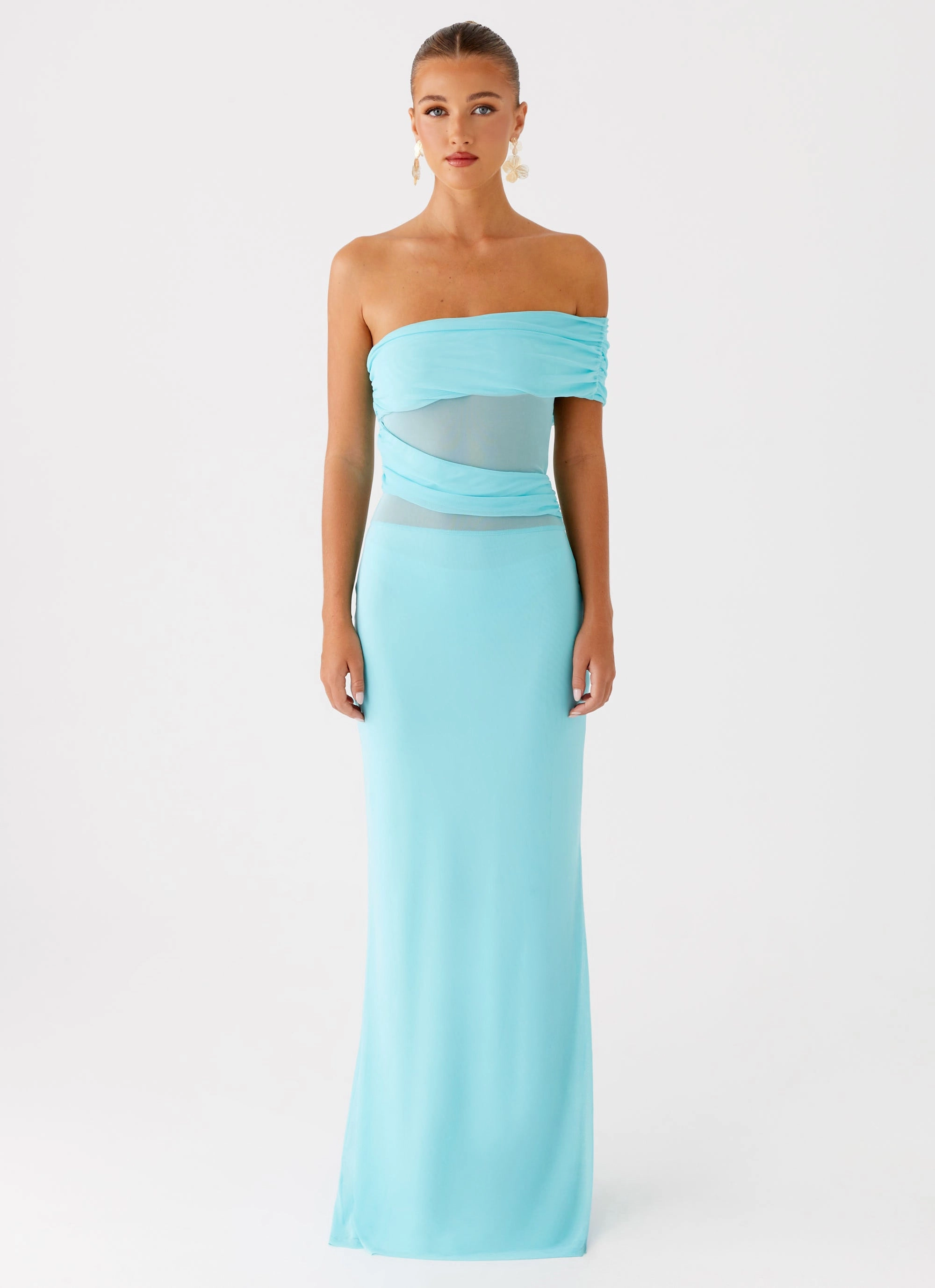 Bishop-Sleeve Walkable Flow Lumi Maxi Dress - Turquoise