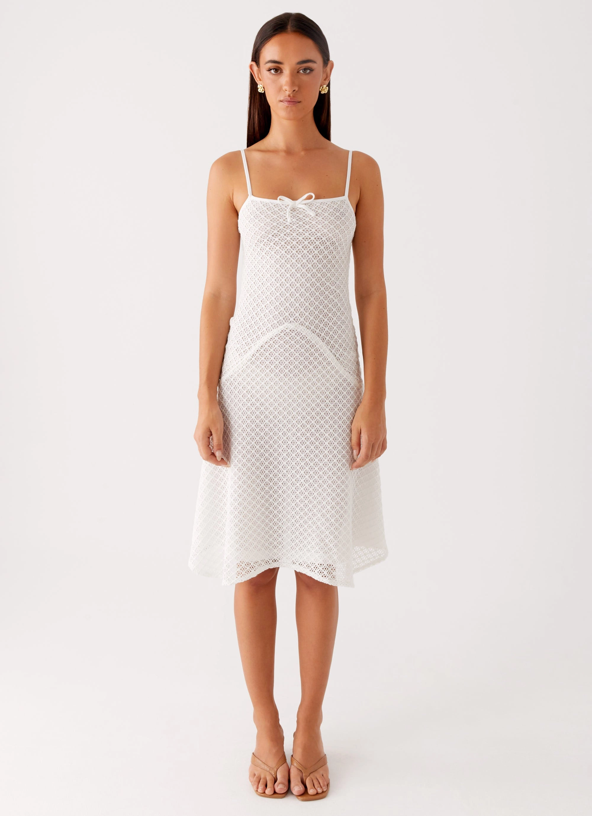 Tamar Midi Dress - White Fresh Stitch Cap-Sleeve