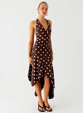 Statement Neck Keylani Halter Midi Dress - Chocolate