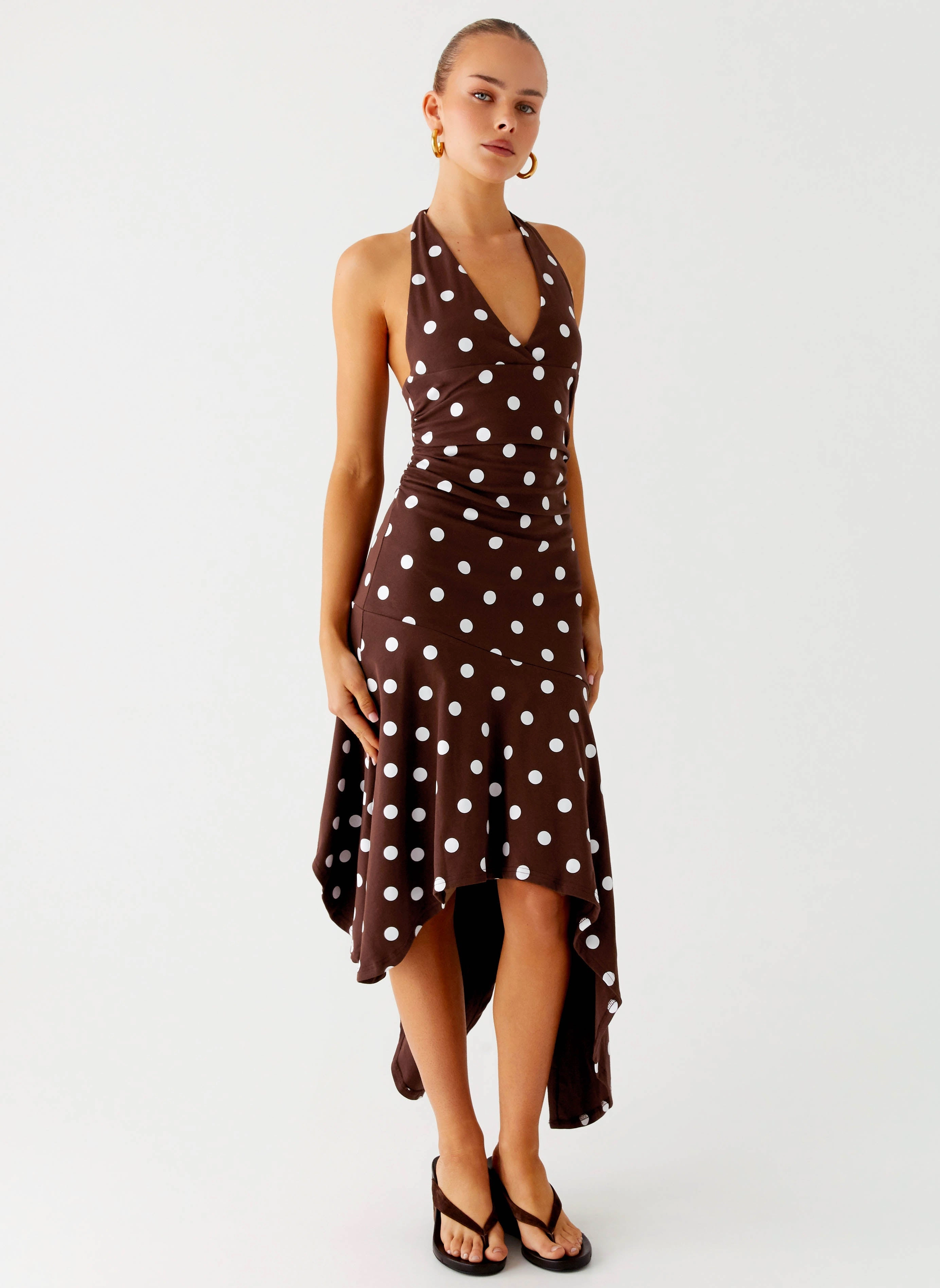 Statement Neck Keylani Halter Midi Dress - Chocolate