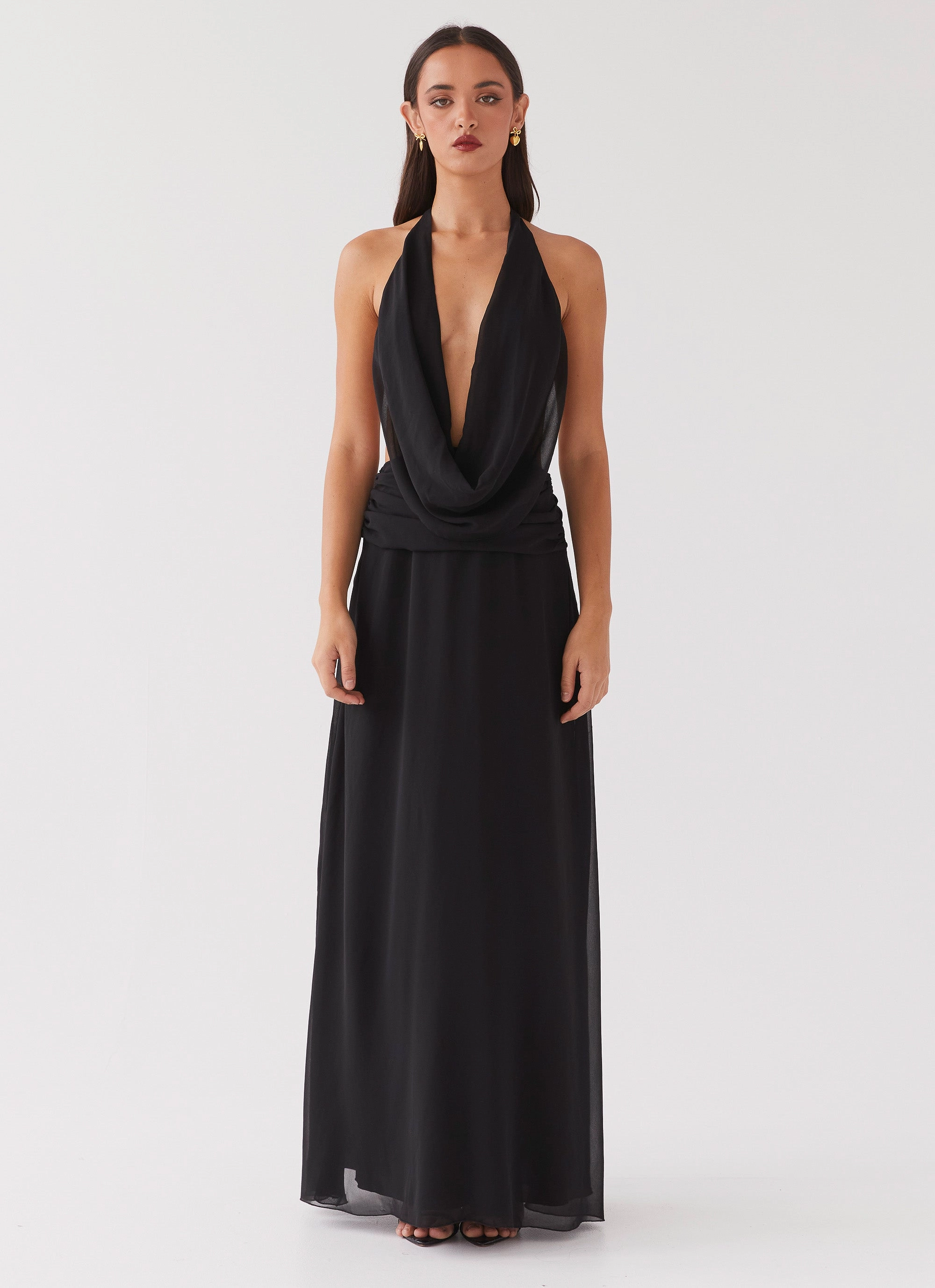 Unisex Option Versatile dress for layering Elysia Chiffon Maxi Dress - Black