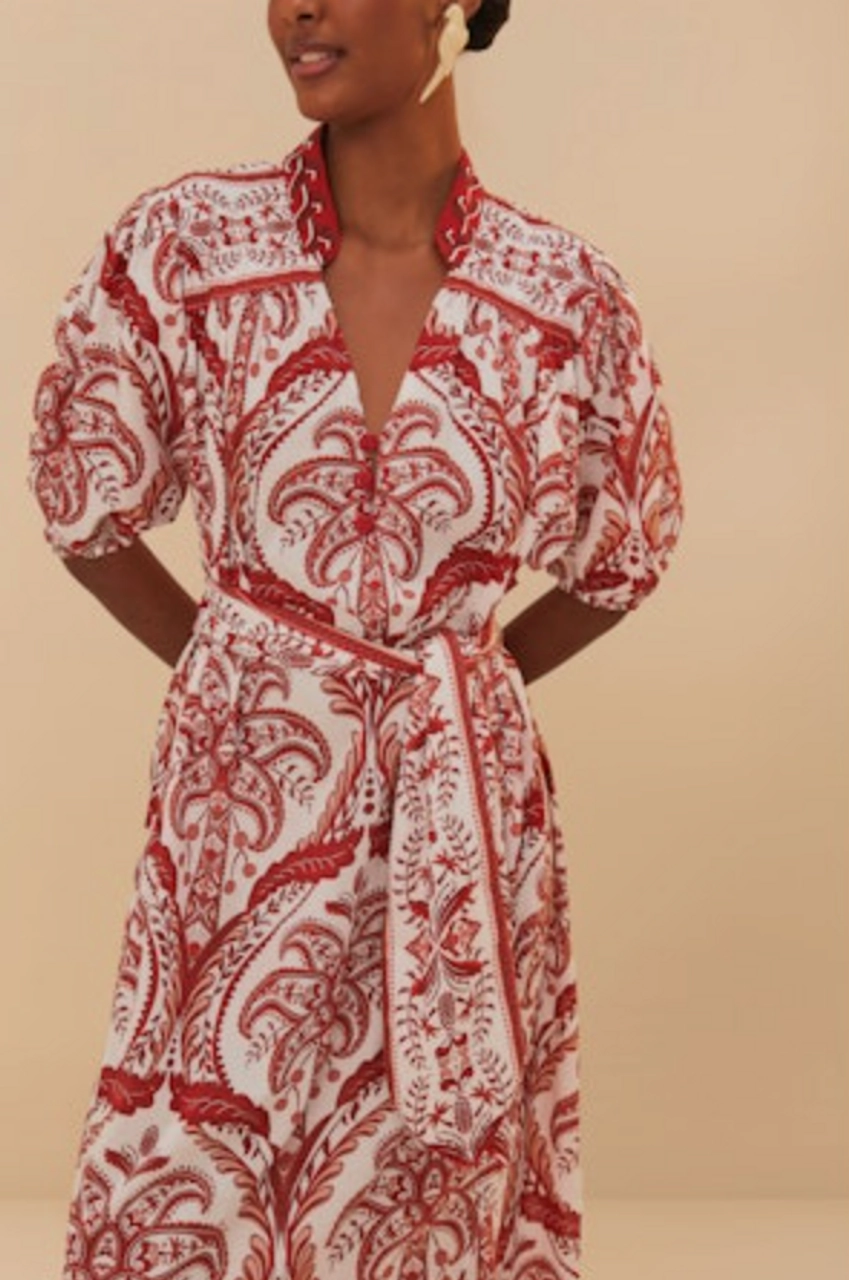 Tropical Cameo Maxi Dress in Off-White/Red Feminine Touch Sharp Mood