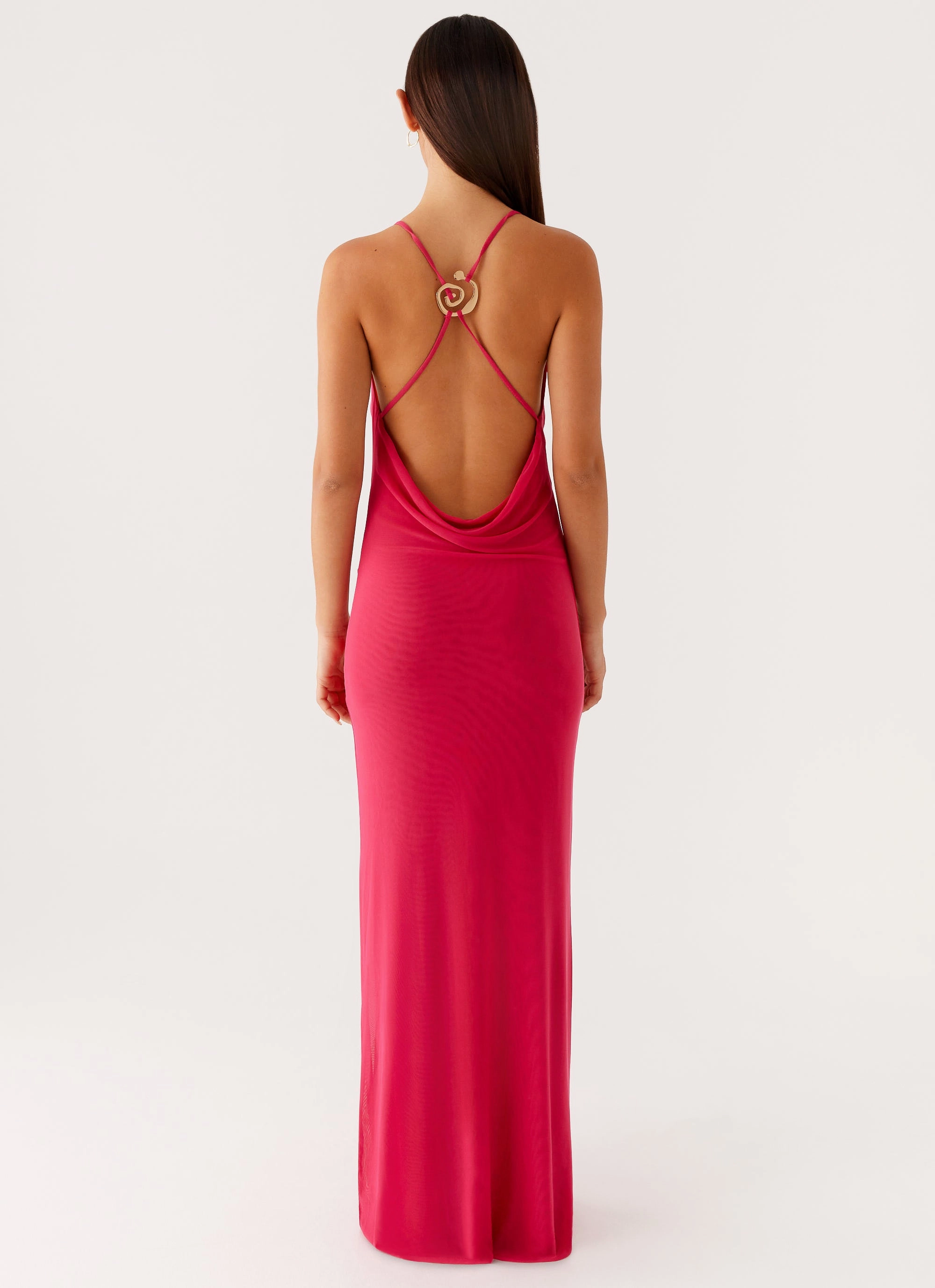 Game Player Maxi Dress - Hot Pink Versatile Design DoubleLayeredMaterial