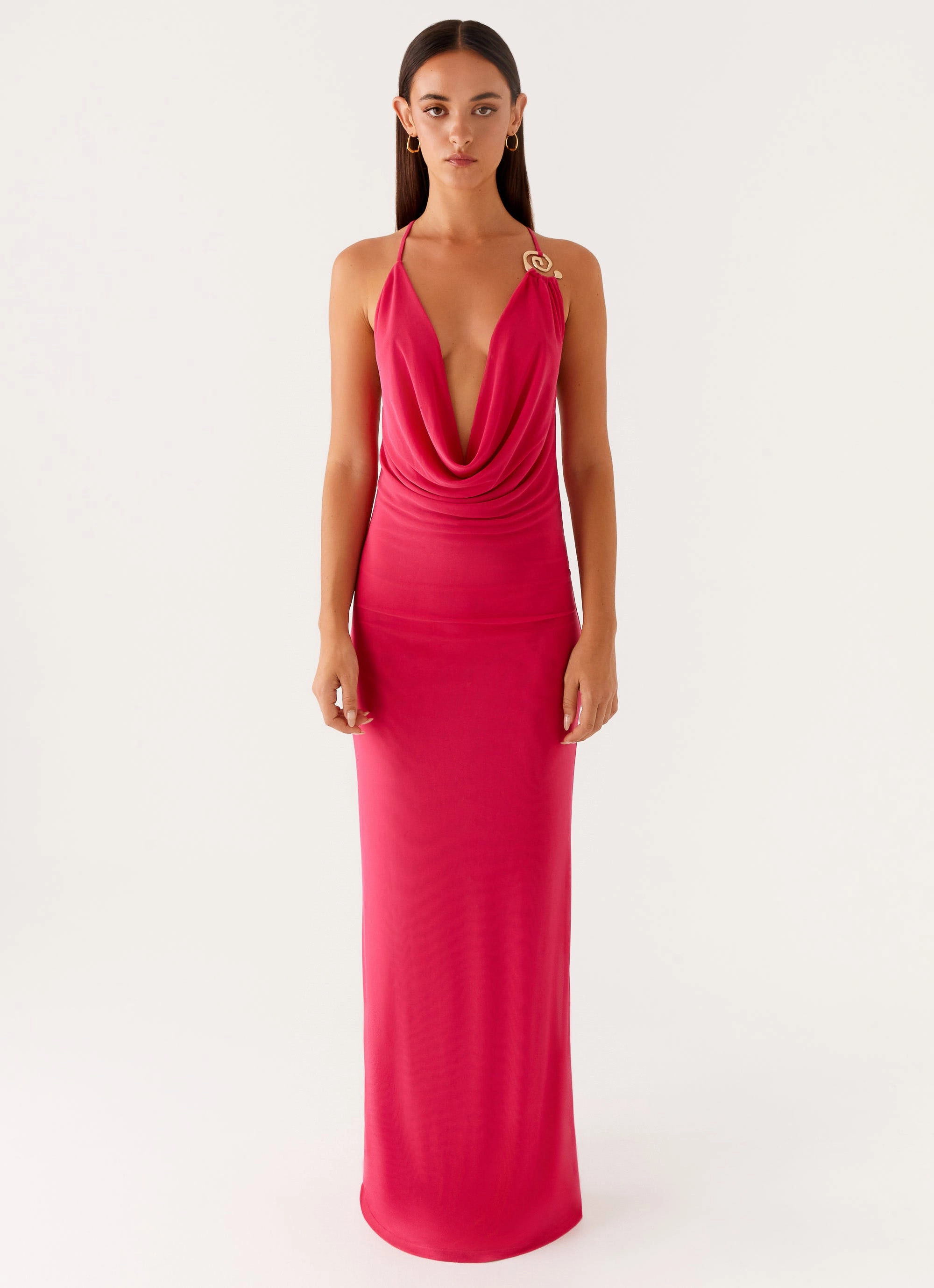 Game Player Maxi Dress - Hot Pink Pure Color Sunset Hour