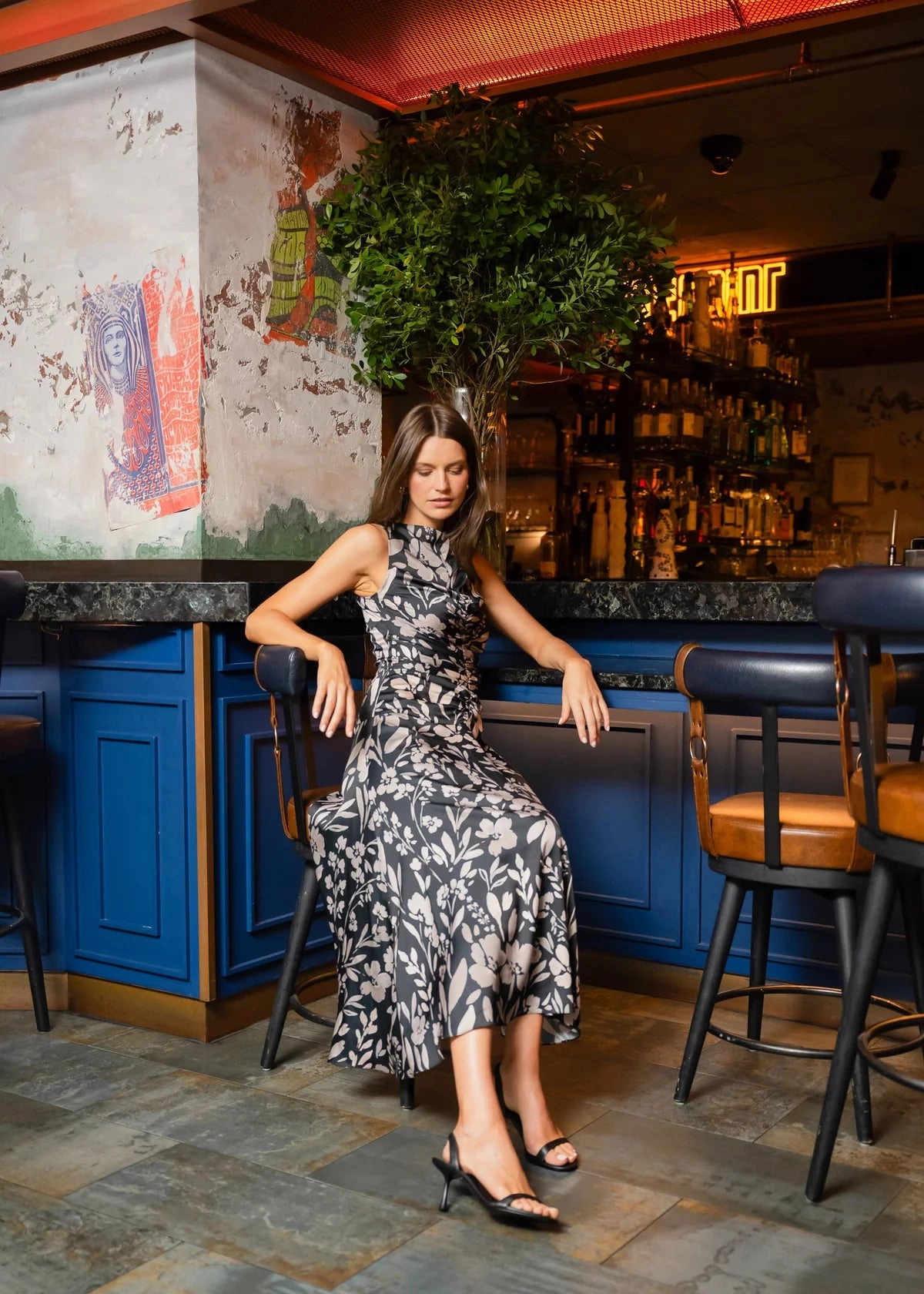 Rosetta Dress in Jet/Ecru Breathable Material