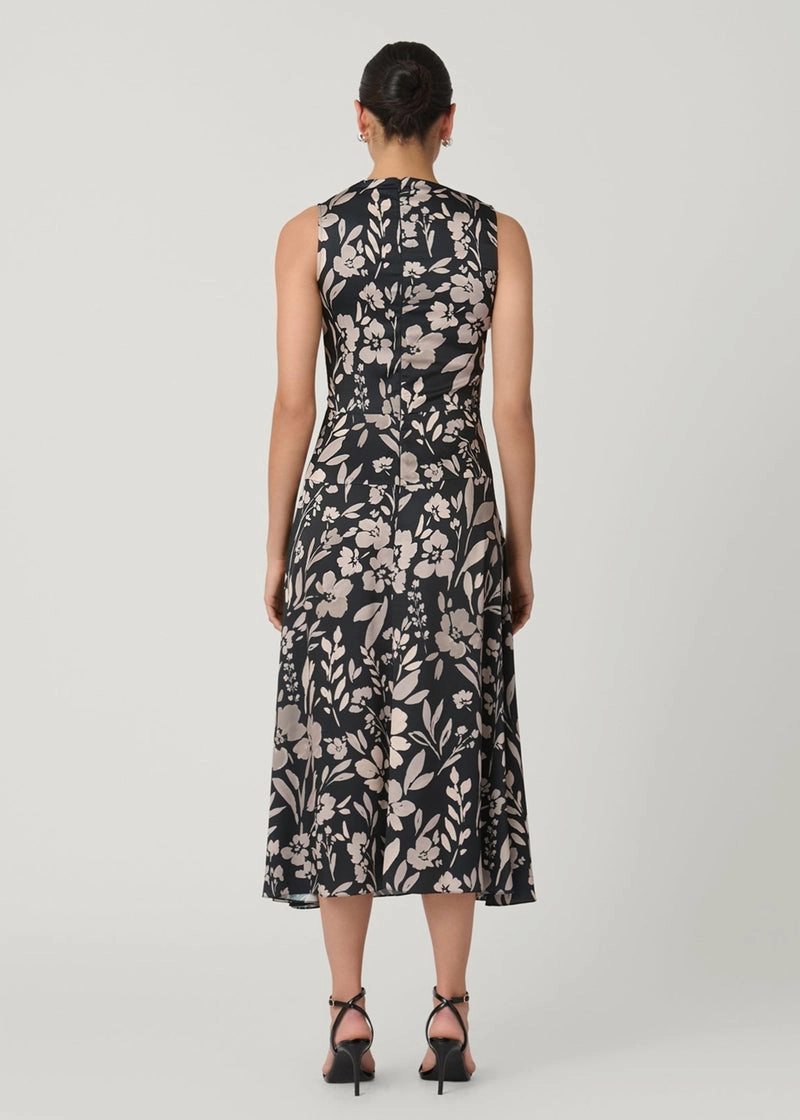 Stream Cut Texture Flow Rosetta Dress in Jet/Ecru