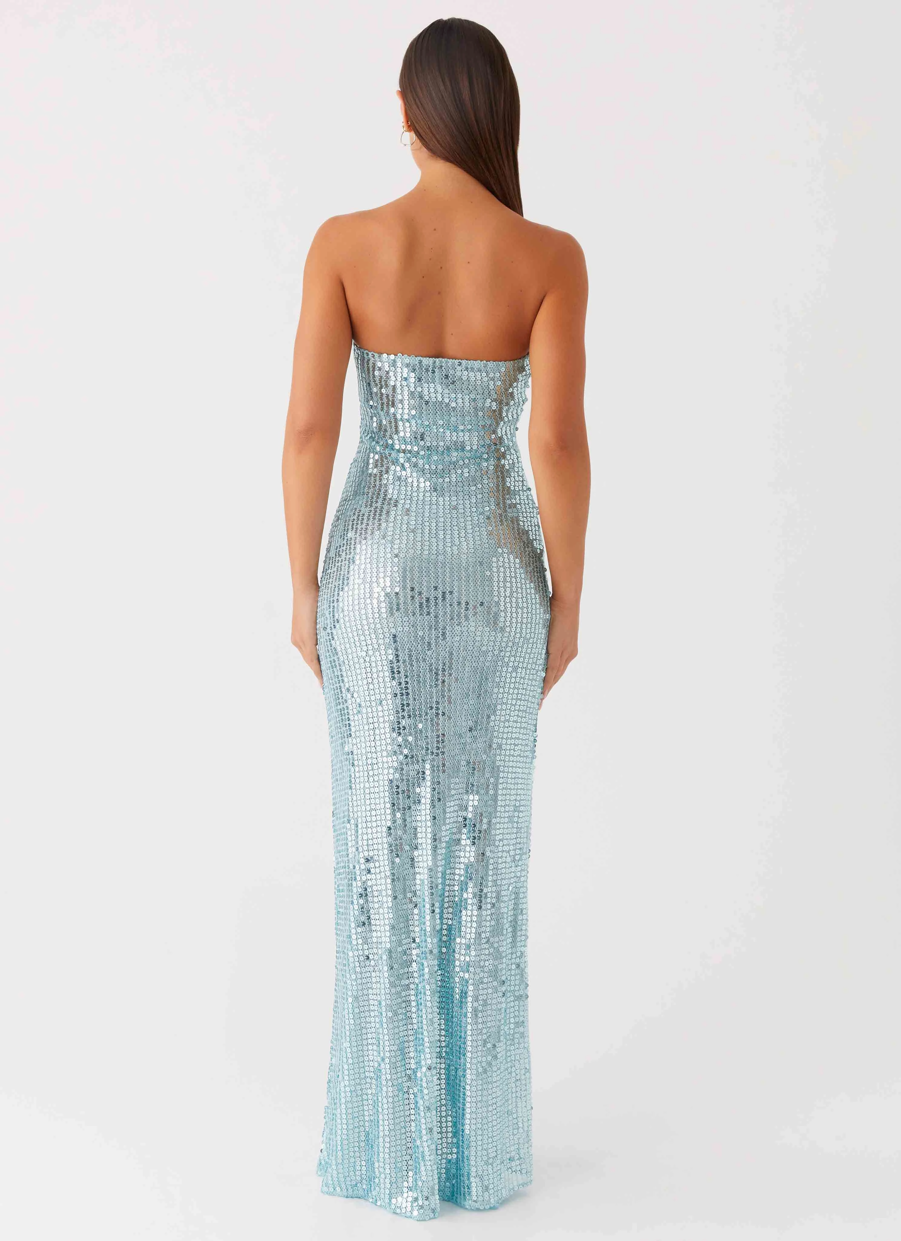 Waist Seam Polished Mood Lyric Sequin Maxi Dress - Turquoise