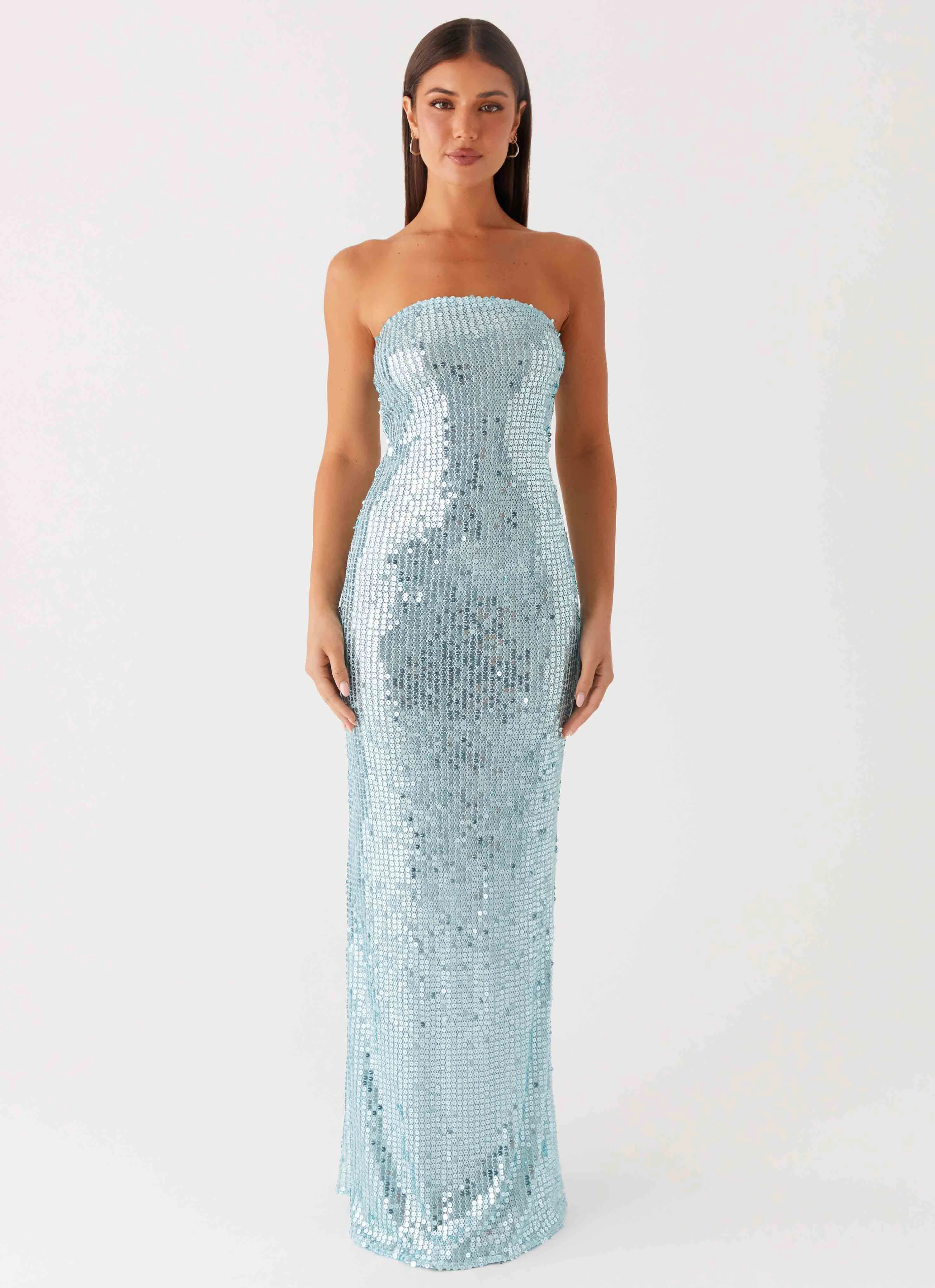 Youthful Look Evening Motion Lyric Sequin Maxi Dress - Turquoise