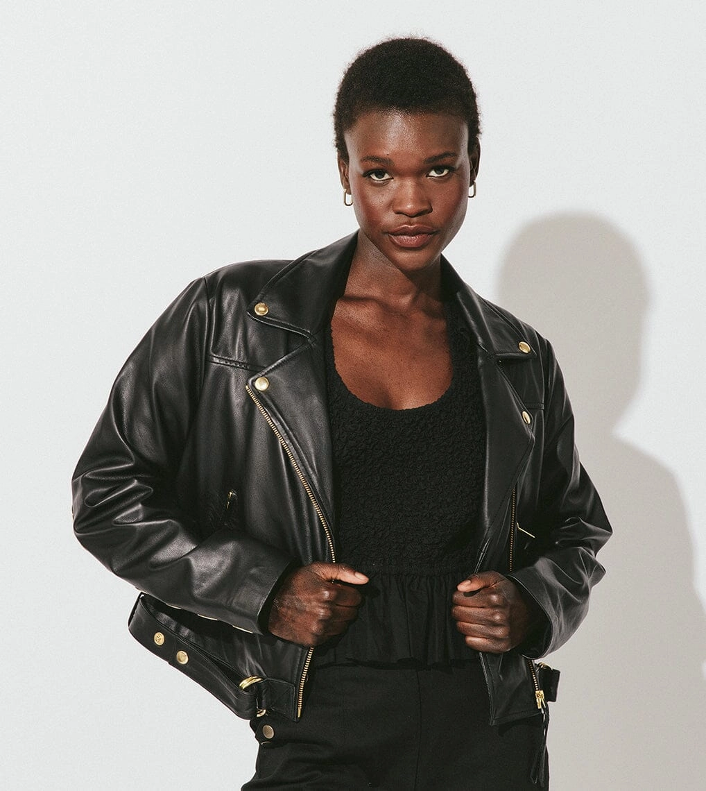 Baxter Leather Jacket | Black Reinforced Shoulder Seams