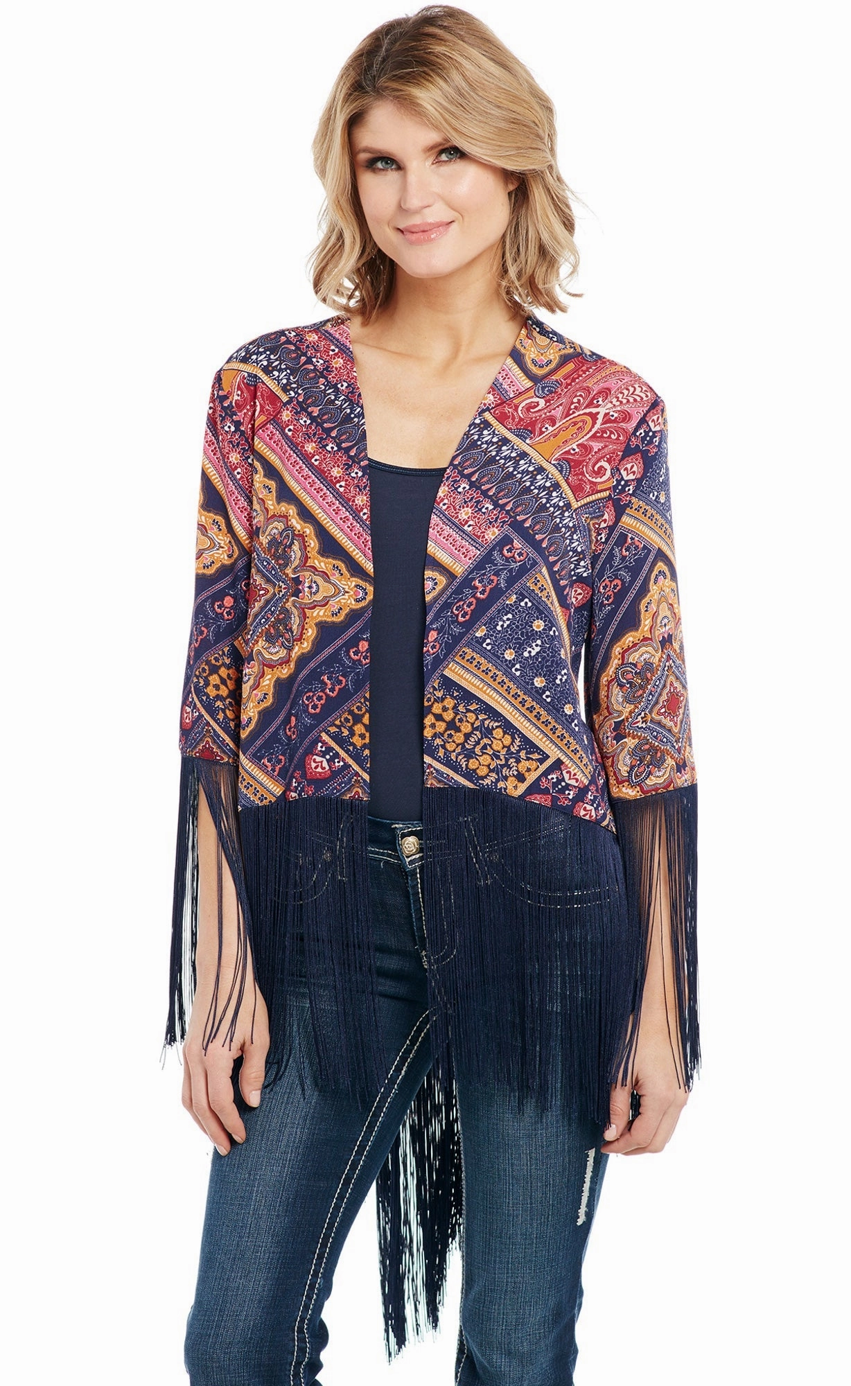 Cowgirl Up Womens Multi-Color Polyester Hi-Lo Kimono Cardigan Snuggle Fit