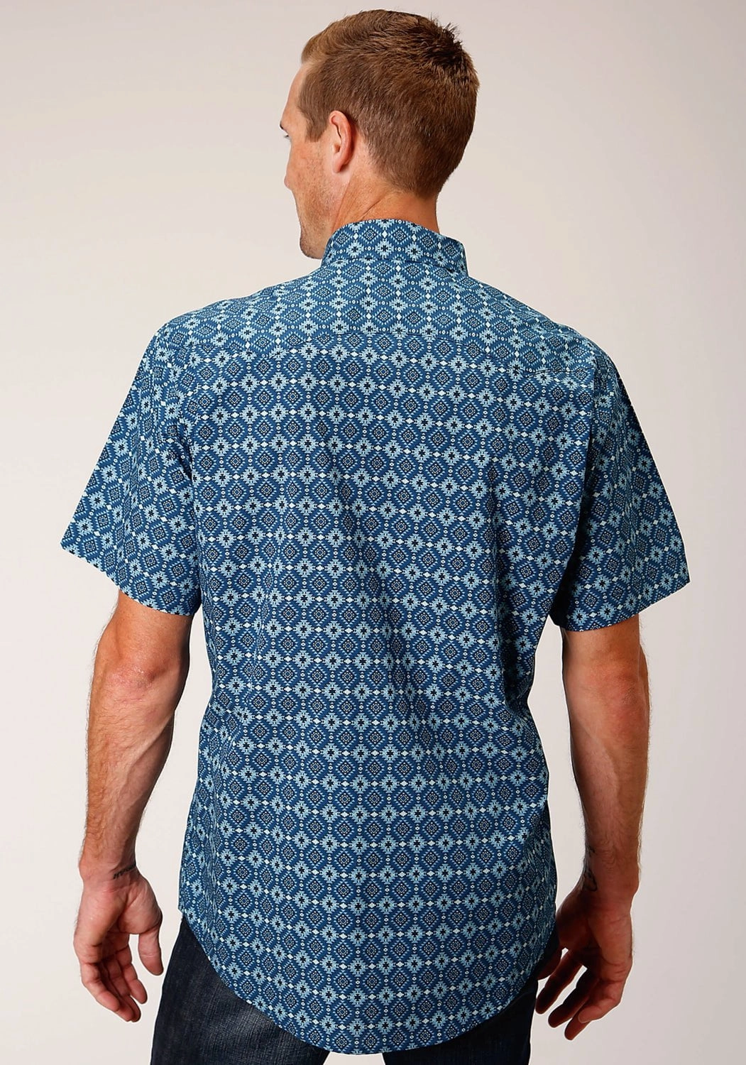 Dynamic Design Unisex style Roper Mens Mini Aztec Blue 100% Cotton S/S Shirt