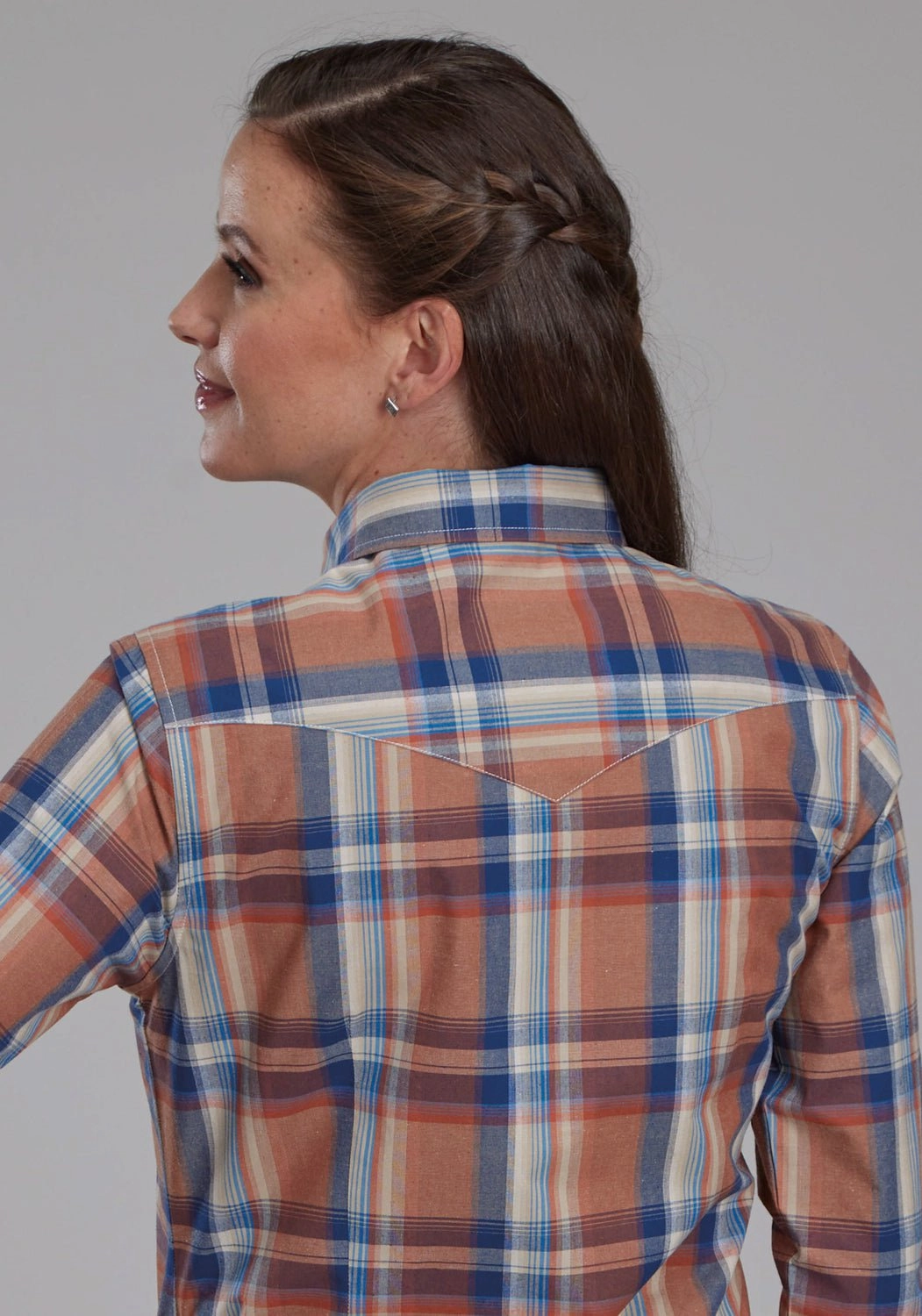 Fade Resistant Formula Roper Womens Falling Leaves Plaid Multi-Color 100% Cotton Btn L/S Shirt