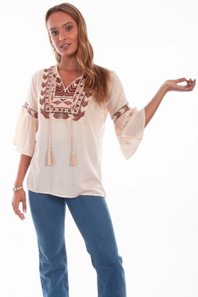 All Day Comfort Tech Scully Womens Nude Viscose Tie Front S/S Blouse