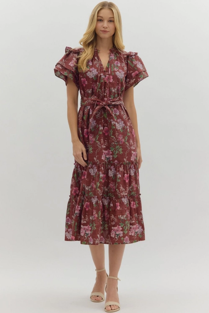Soft Harmony Madeleine Floral Tie Sash Midi Dress