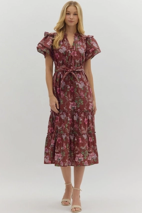 Soft Harmony Madeleine Floral Tie Sash Midi Dress