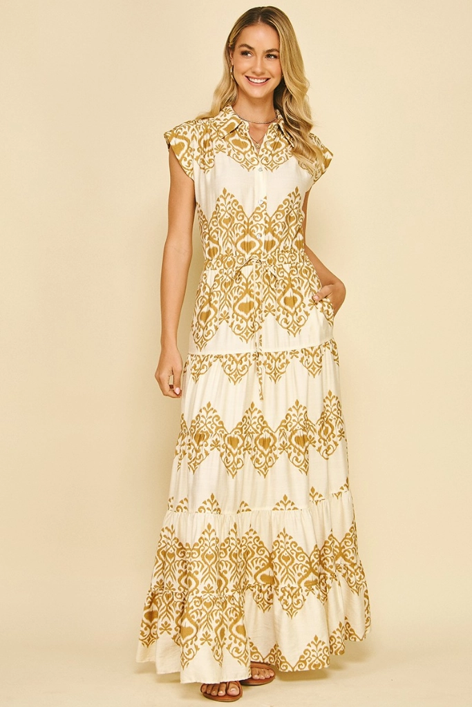 All-season BiasCutSilhouette Mae Damask Printed Maxi Dress