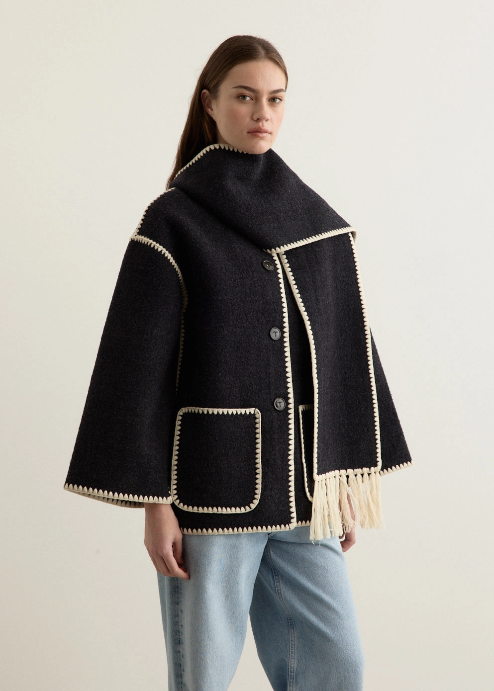 Good Material ElasticizedWaistbandSystem Embroidered Scarf Jacket