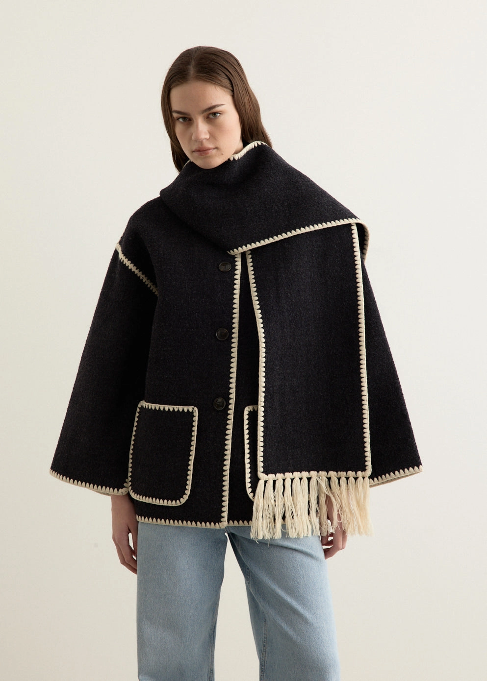 Embroidered Scarf Jacket Simple Chill Piece