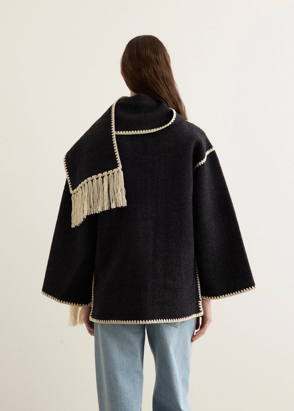 Embroidered Scarf Jacket Sleek Layer Look Smart Design