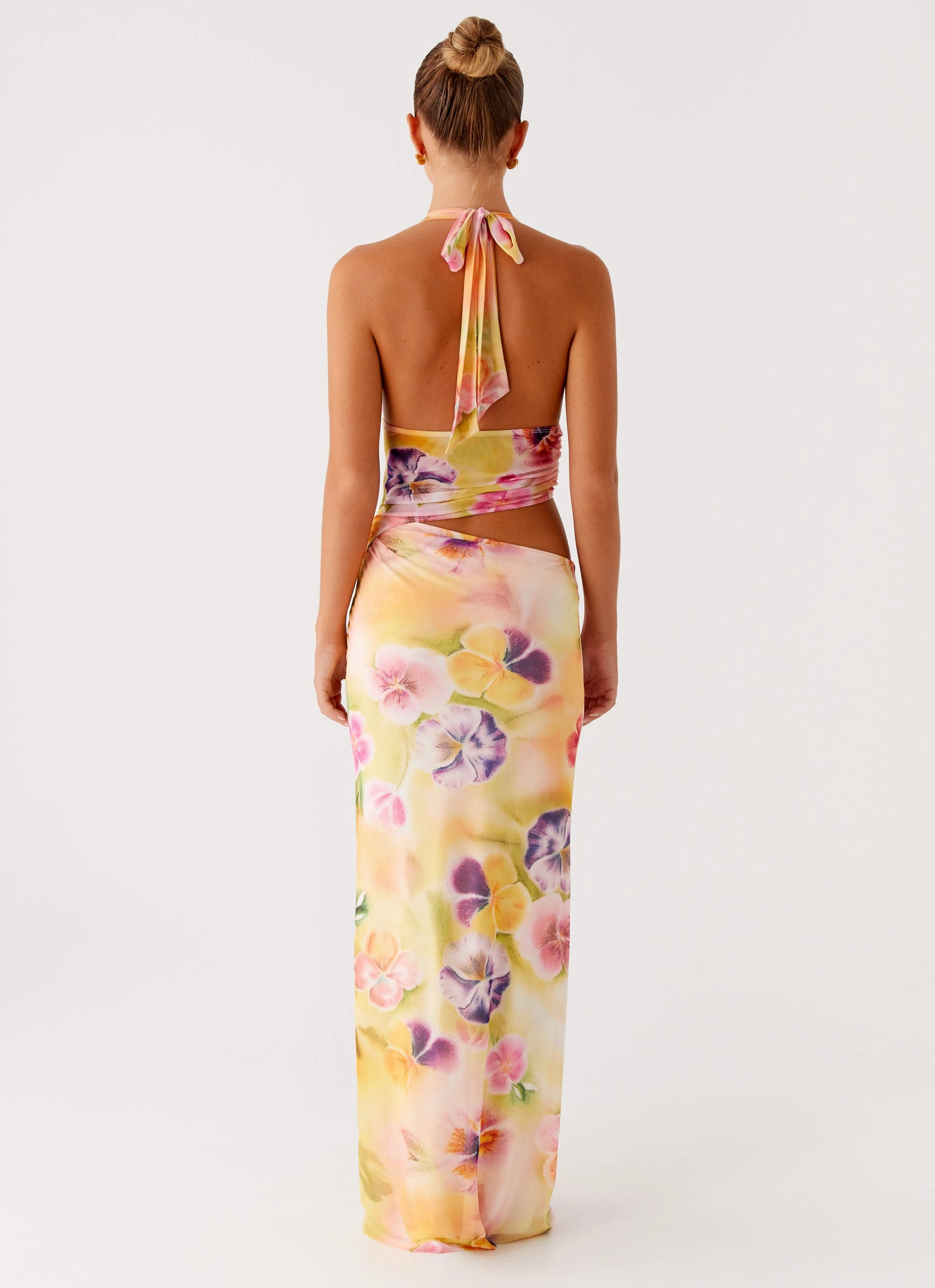 Main Act Halter Maxi Dress - Sunburst Floral Bright Petal