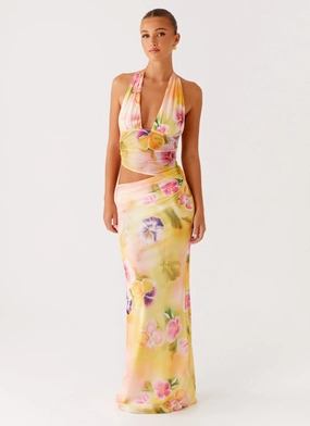 Main Act Halter Maxi Dress - Sunburst Floral Casual Look