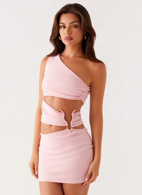 Contrast-Panel Cinched-Waist Malli Cut Out Mini Dress - Pink
