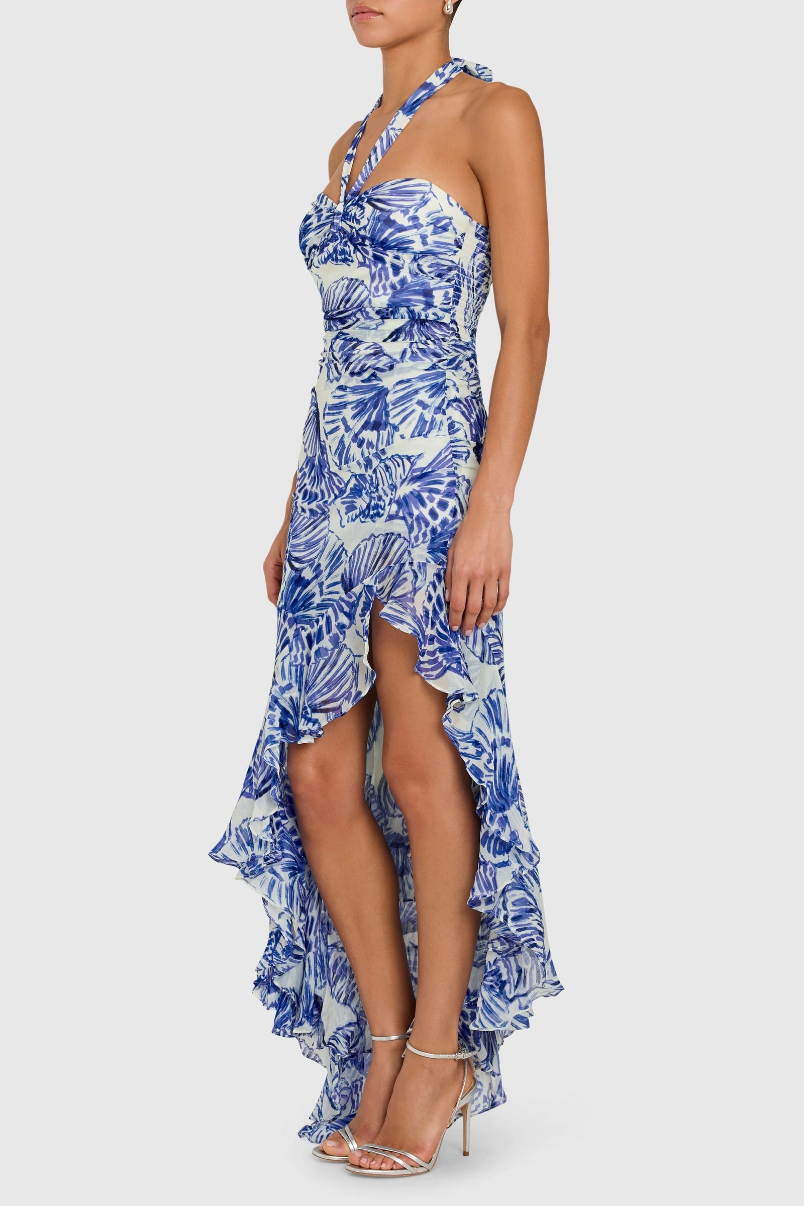 Marabou Dress in Shell Print Side-Slit