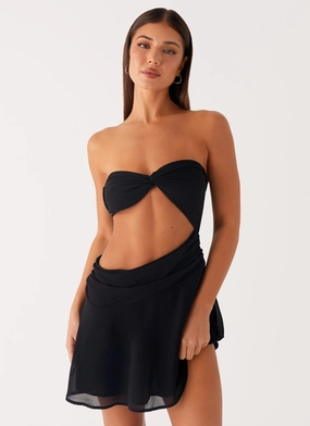 Marbella Mini Dress - Black Soft fabric piece