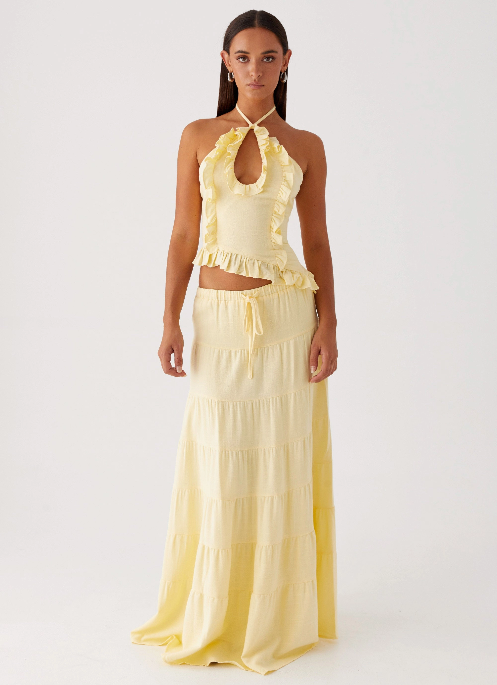 VentilatedBackPanel Anti Slip Shoulder Padding Mariella Linen Maxi Skirt - Yellow