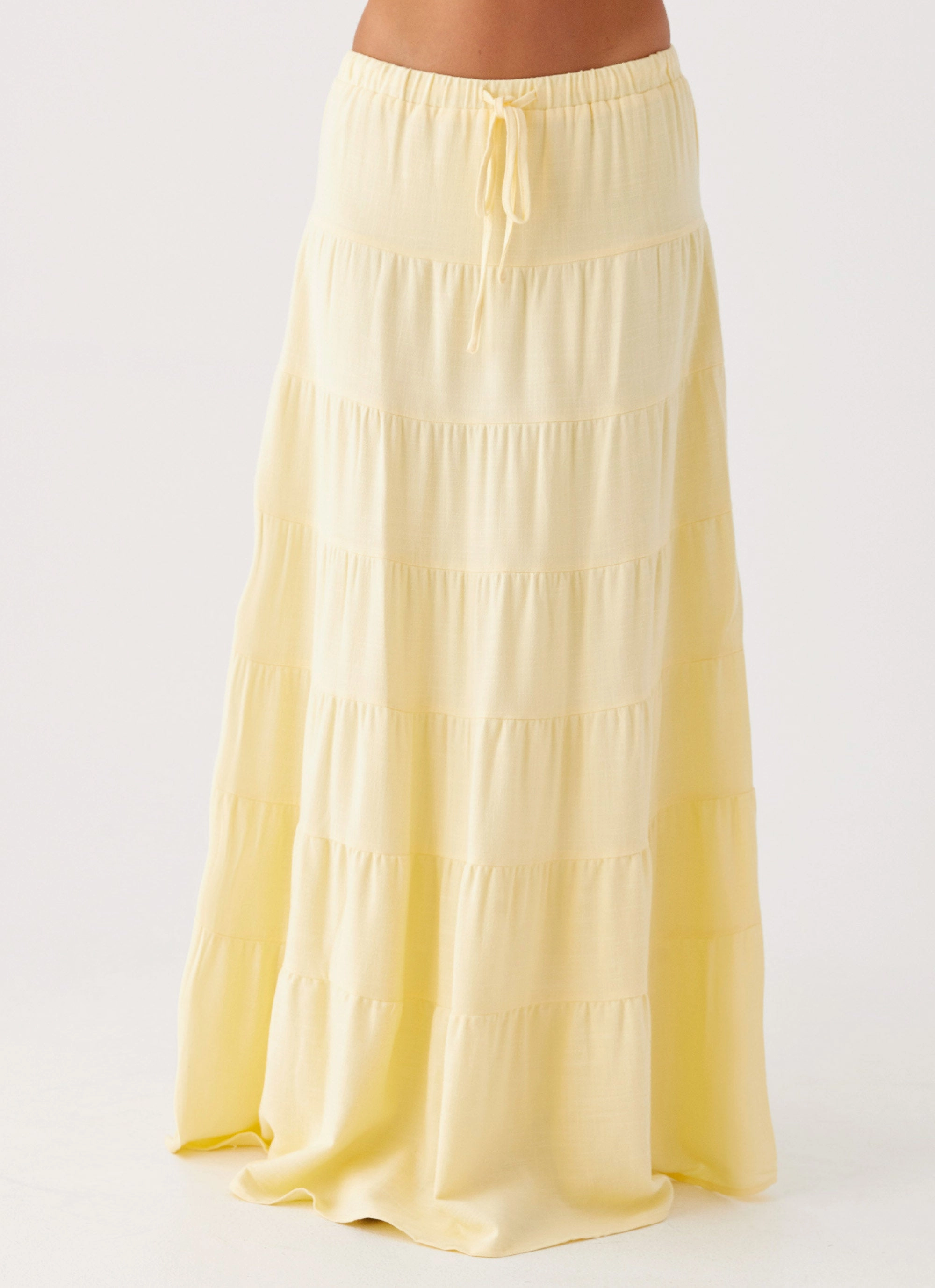 Mariella Linen Maxi Skirt - Yellow Button Fastenings Stretchy
