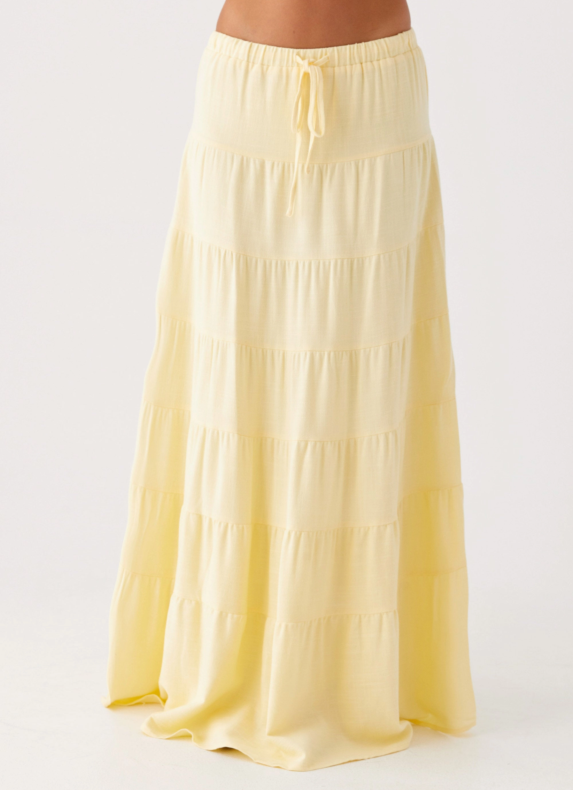 Mariella Linen Maxi Skirt - Yellow RibbedHemline