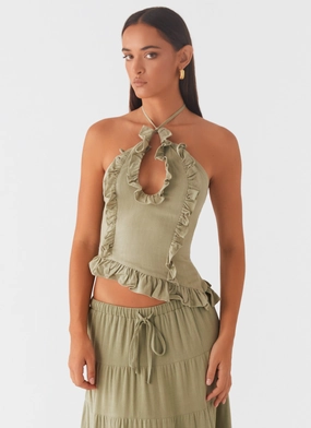 Mariella Linen Top - Sage Eco Friendly Material