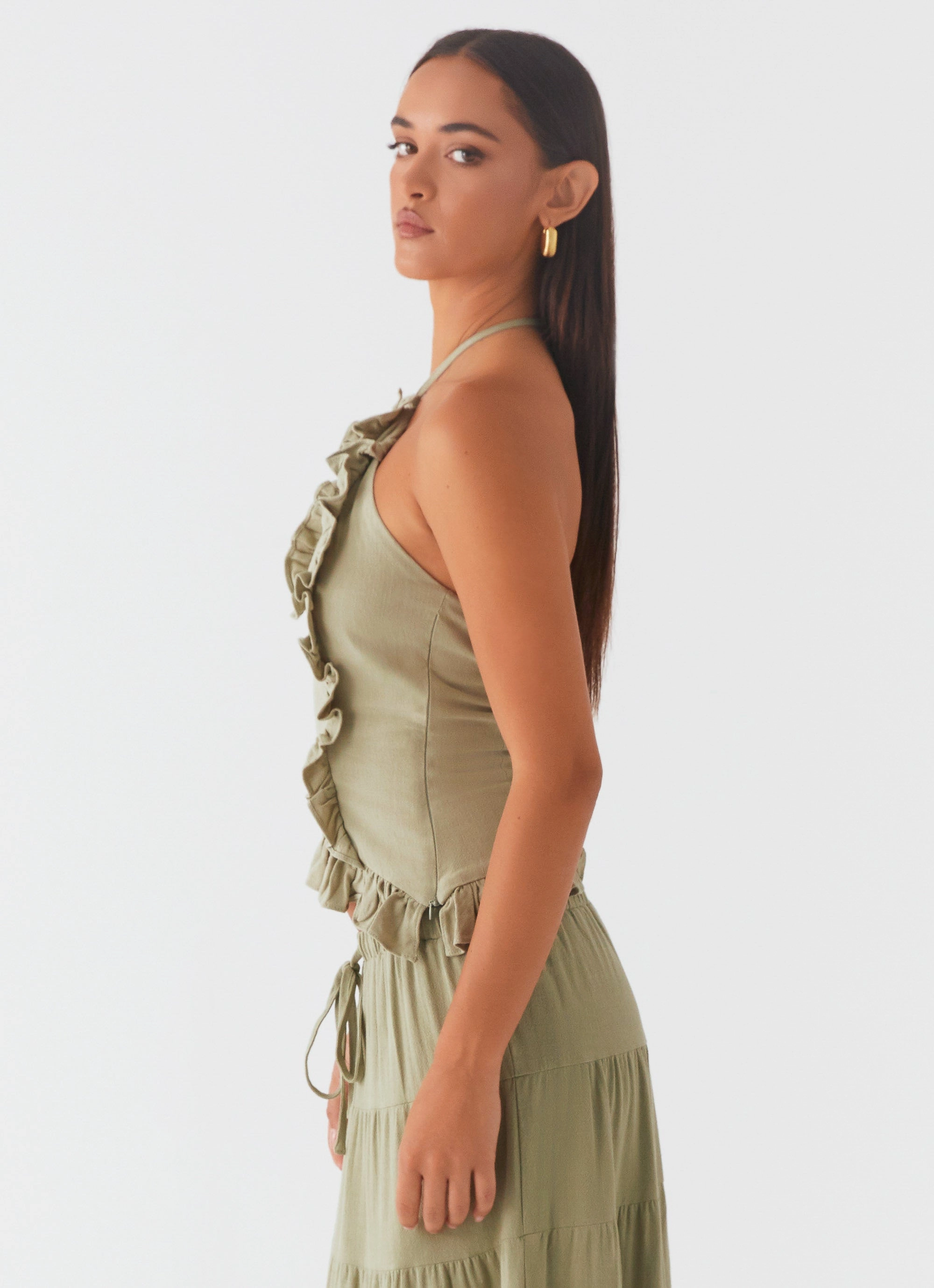 ReflectiveTrim Wrinkle Resistant Mariella Linen Top - Sage