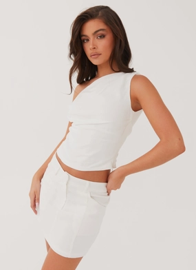 Gathered waist Marissa Linen Mini Skirt - White
