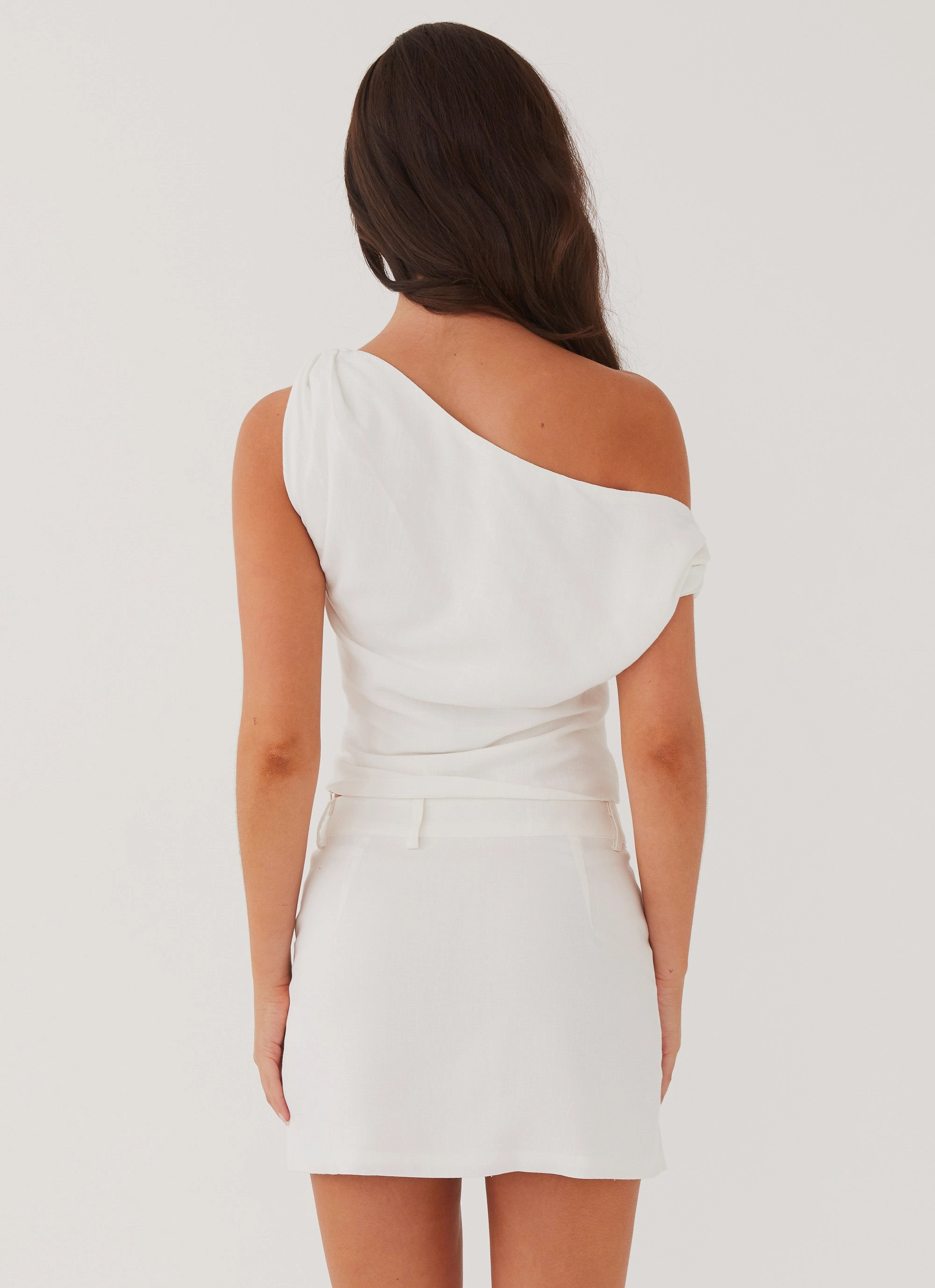 Marissa Linen One Shoulder Top - White Convertible Design