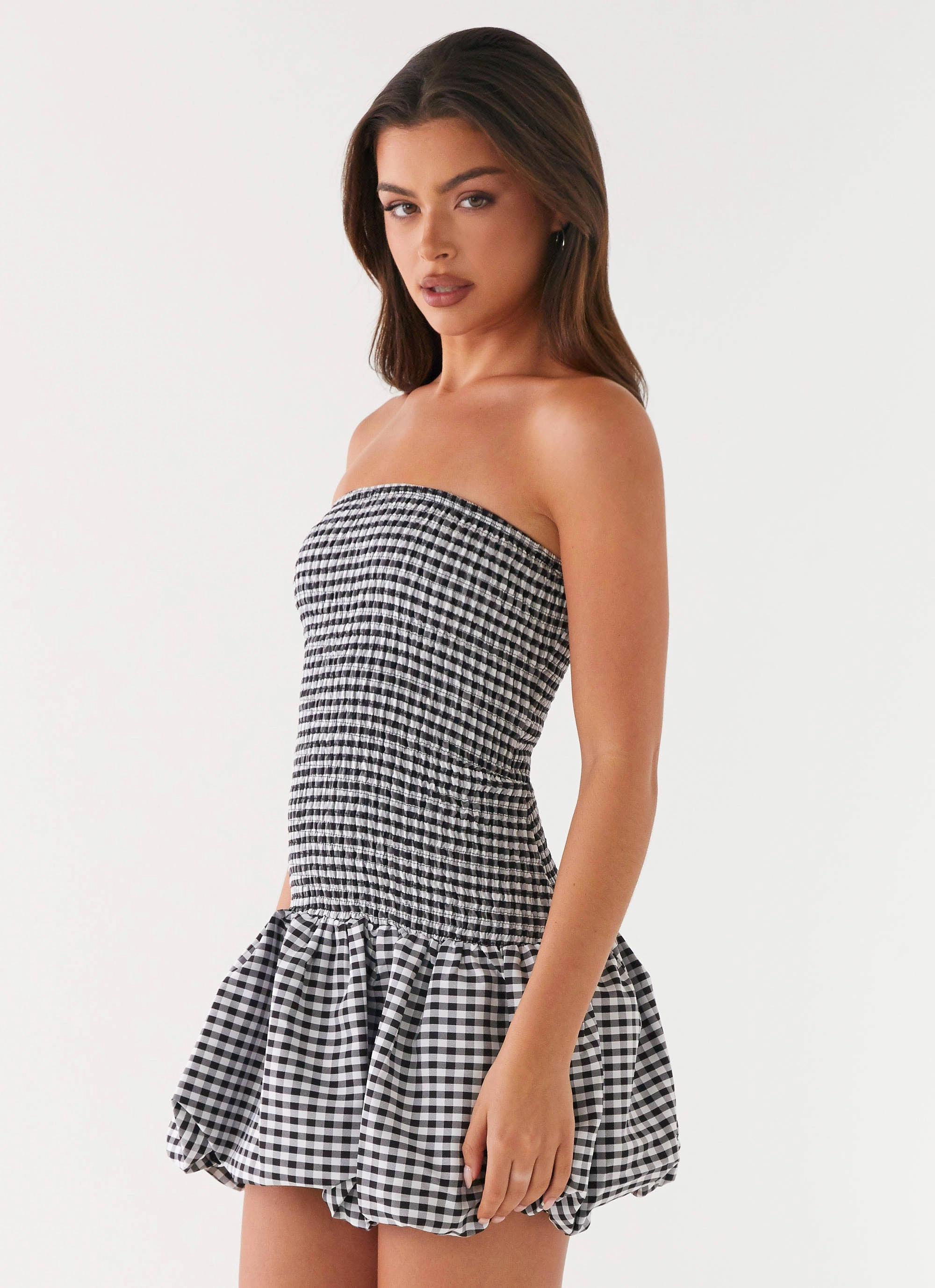 Subtle Glow Matte-Lining Martell Mini Dress - Black Gingham