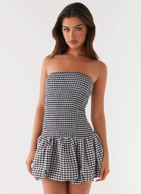 Martell Mini Dress - Black Gingham Country View