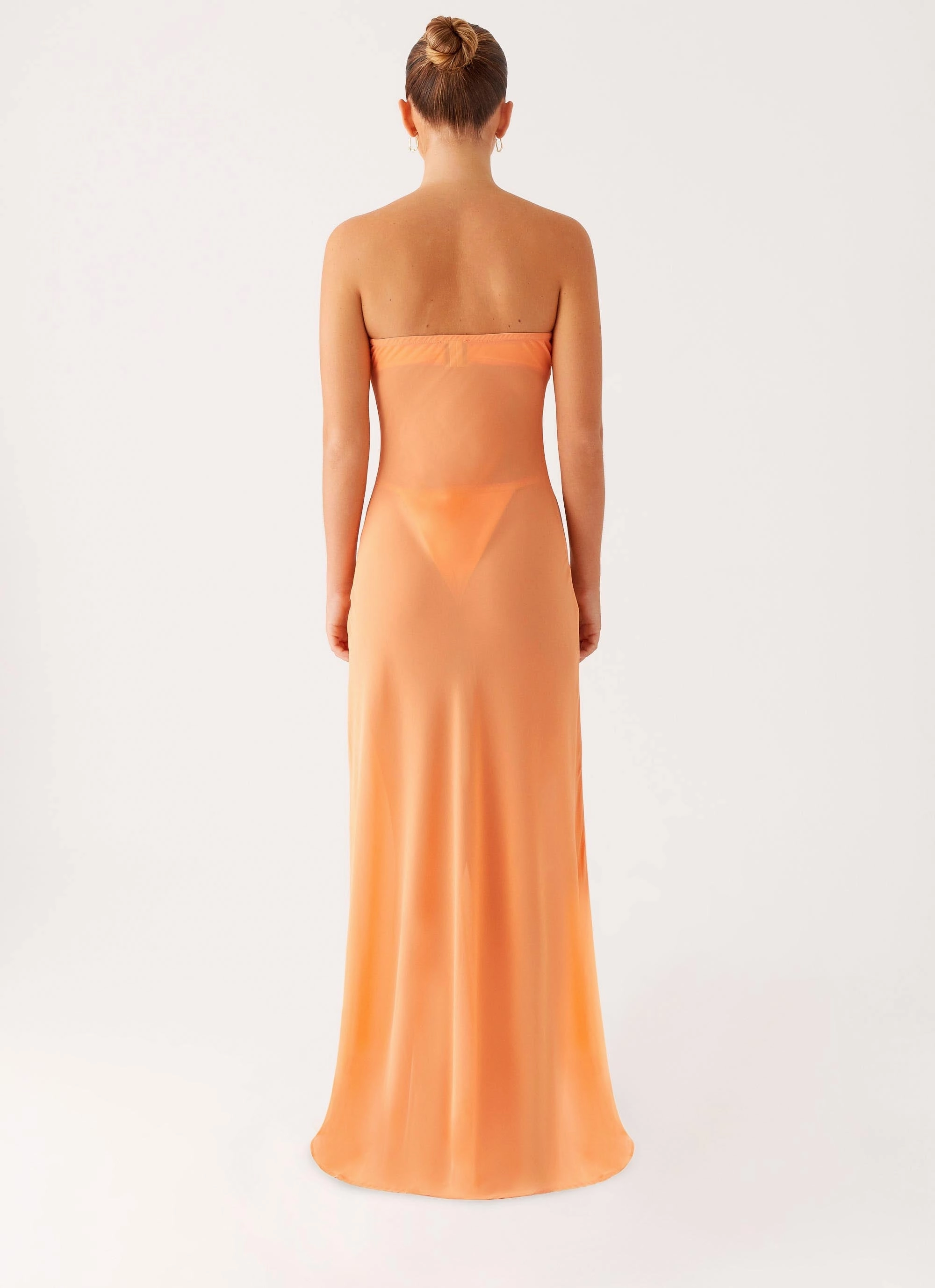 Mattie Strapless Maxi Dress - Orange Shiny-Lining Youthful Feel