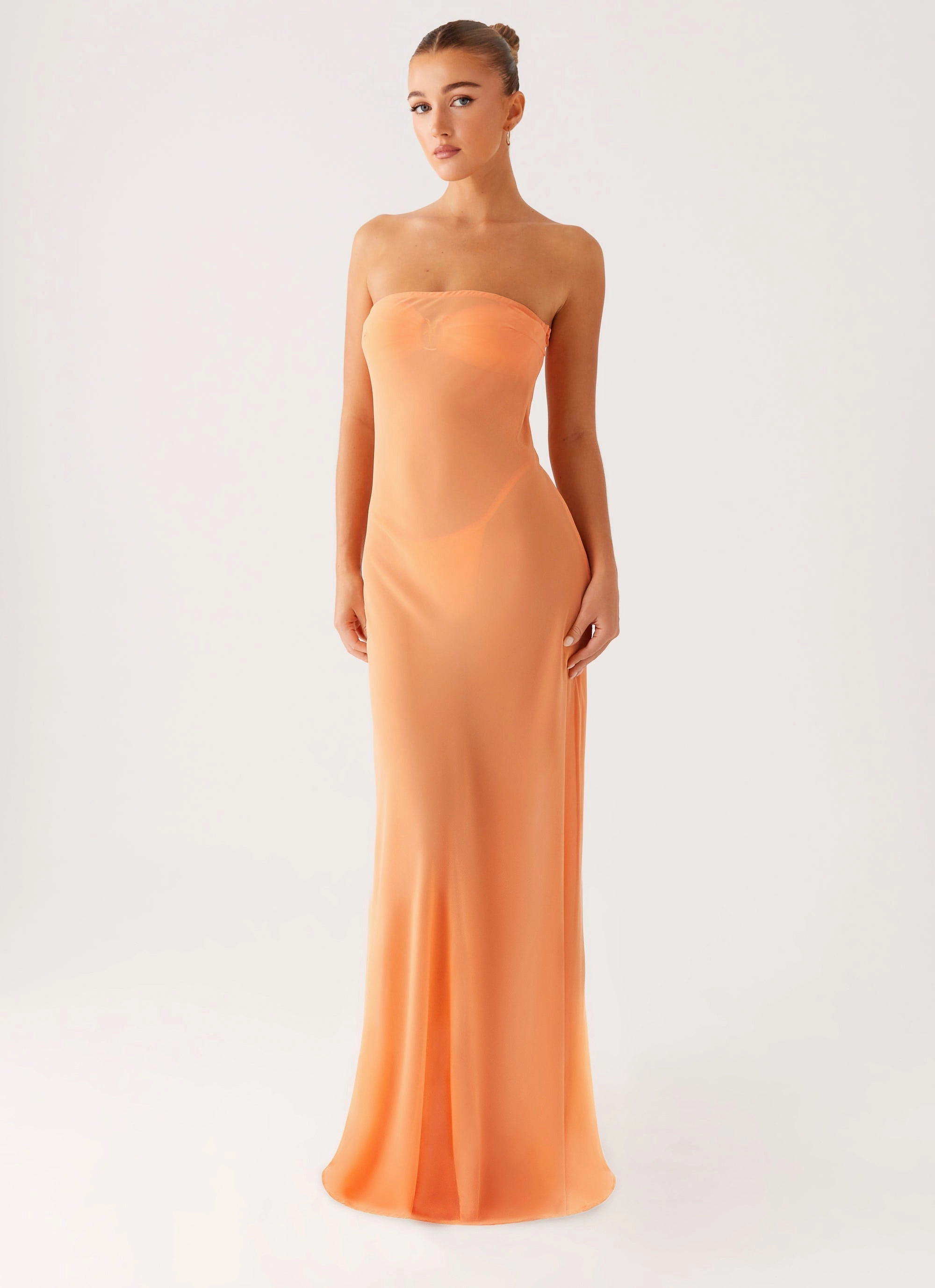Mattie Strapless Maxi Dress - Orange Silk Shine